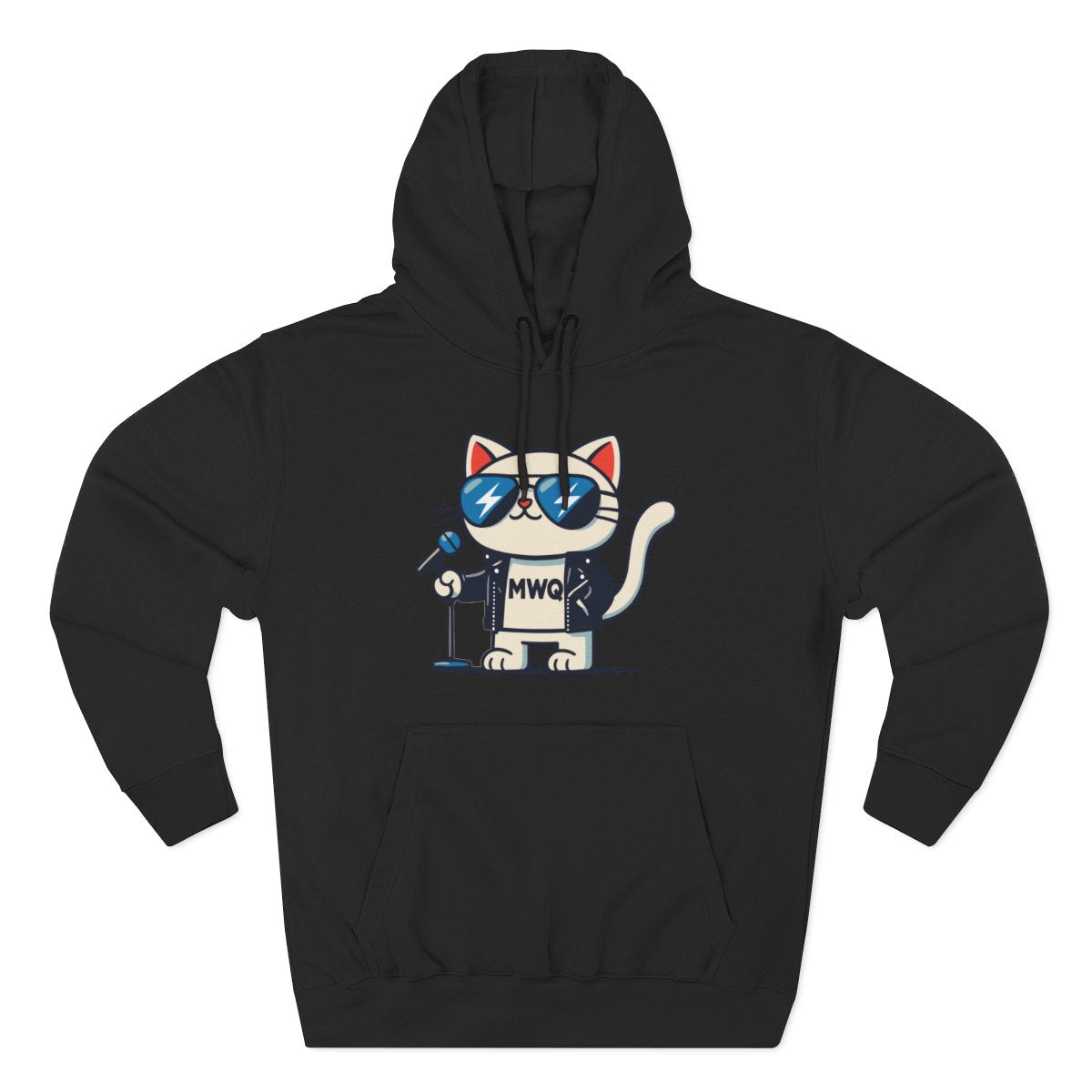 front view of Alexander MewQueen cat hoodie in black, cat gifts for mum and dads