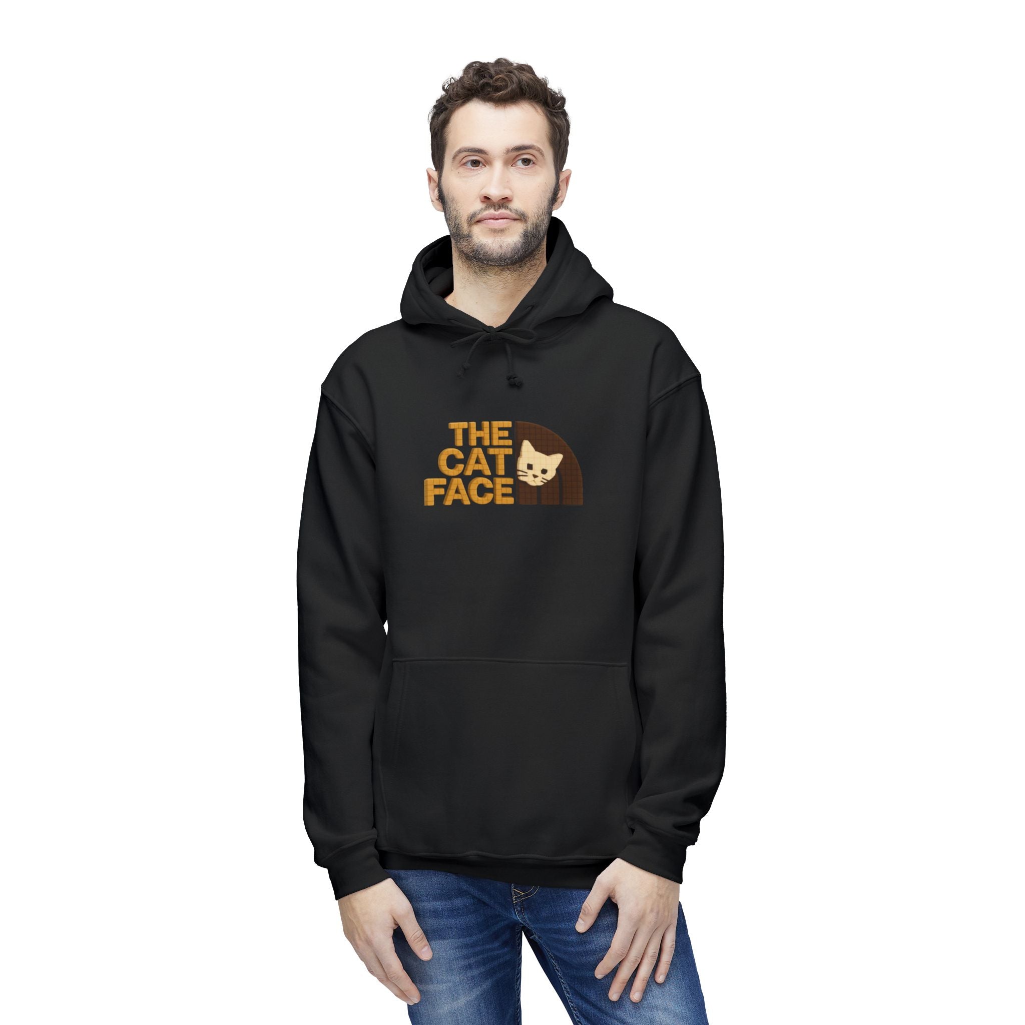 The Cat Face 3D Wool Block Chest Logo & Back Cat Graphic Hoodie