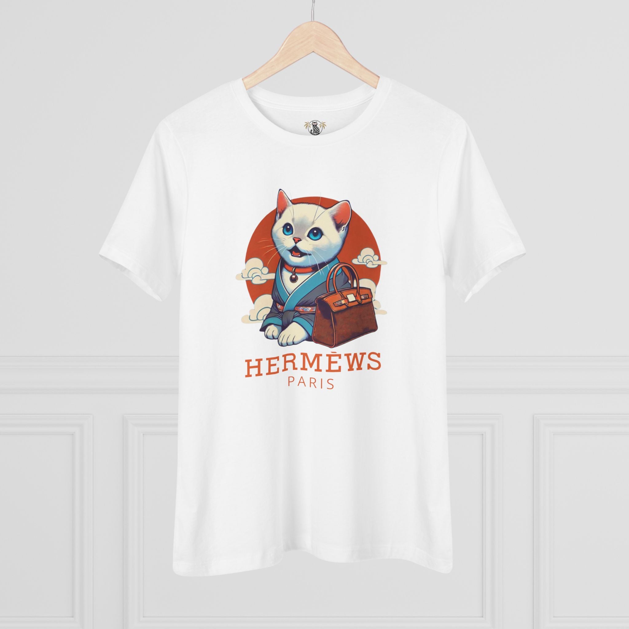Hanging view Hermèws Paris Cat White Women’s T Shirt