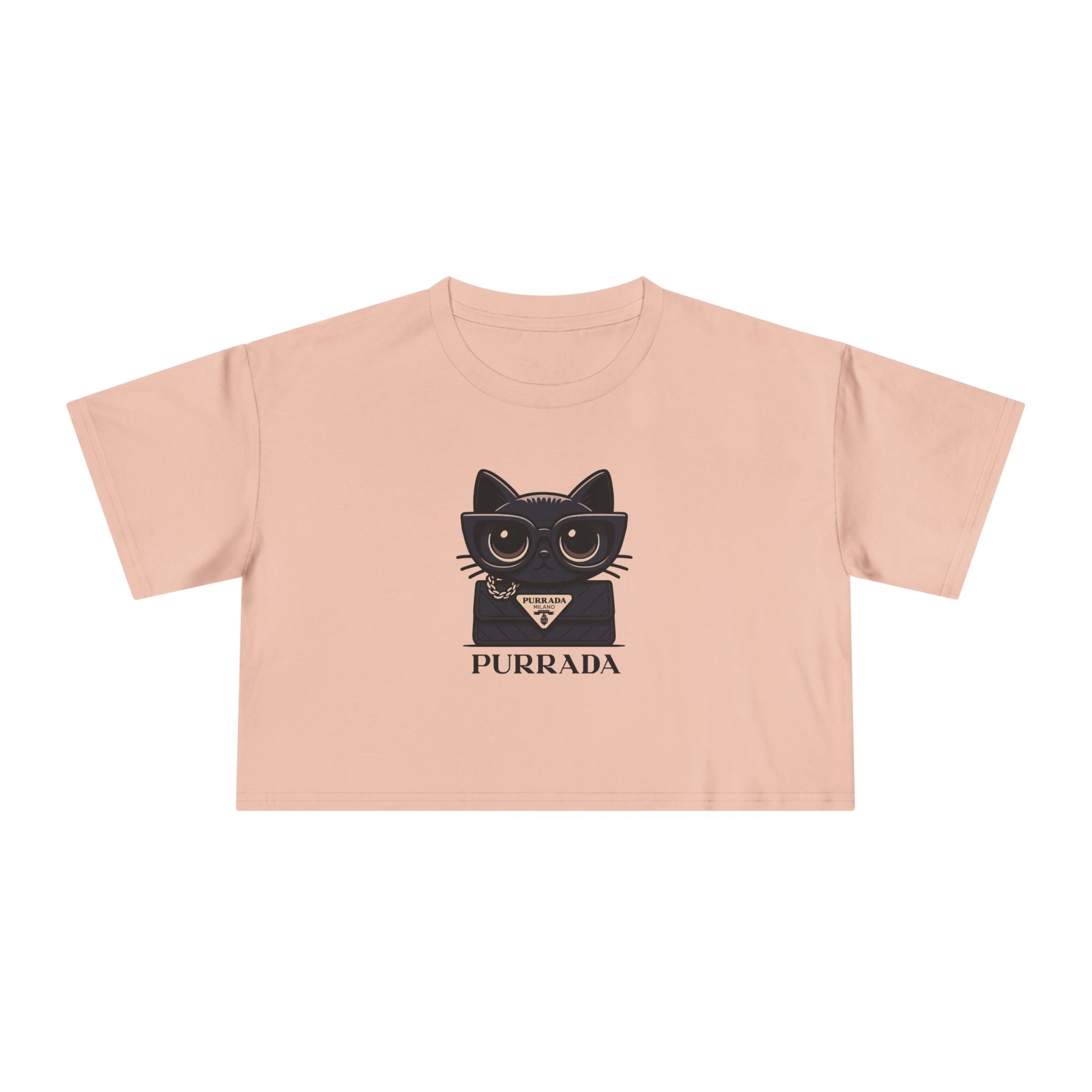 Purrada Noir Bag Cat Graphic Women's Crop Tee, pink crop top