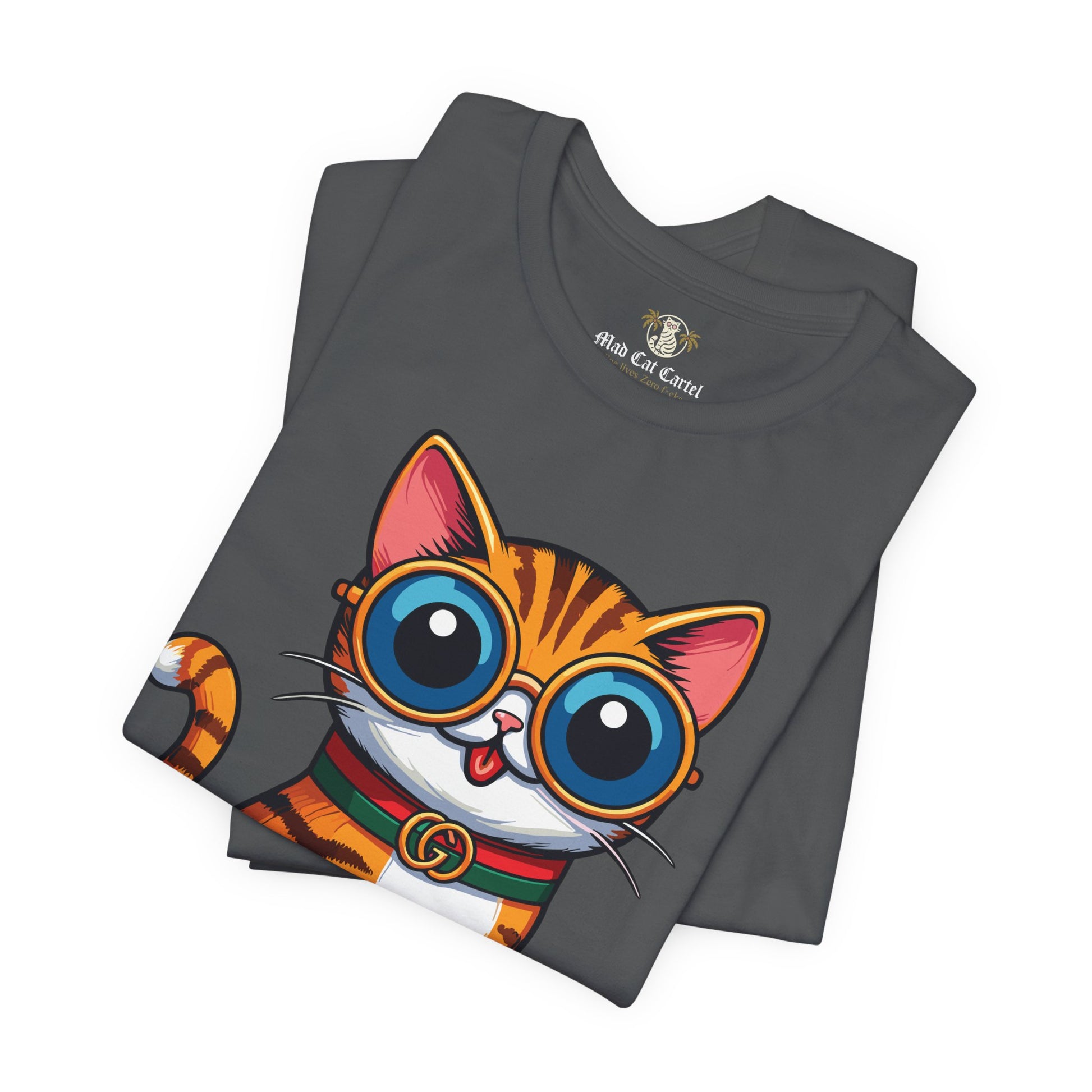 Folded Mewcci Iconic Box Cat Graphic T Shirt in Asphalt