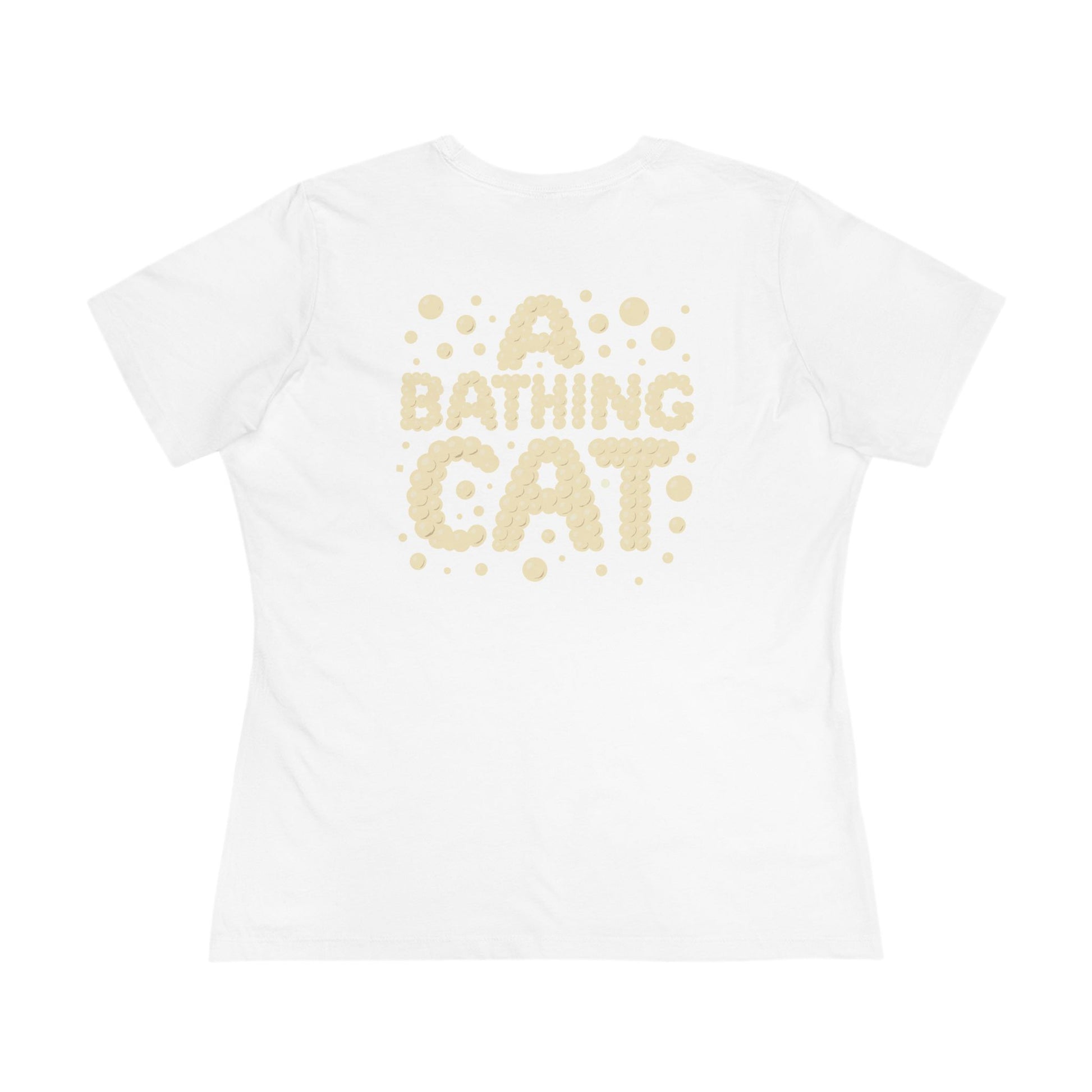 White cat lover shirts back logo flat lay