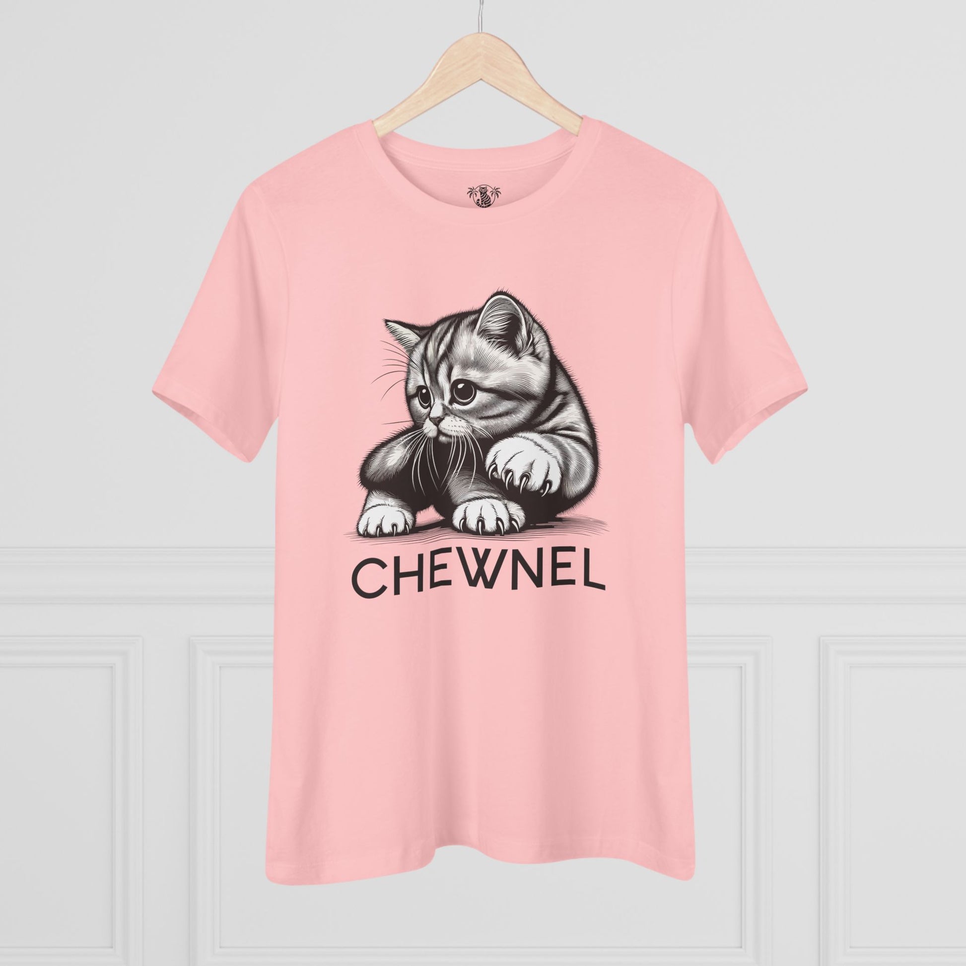 Pink cat print tee hanging display cute cat shirts for women