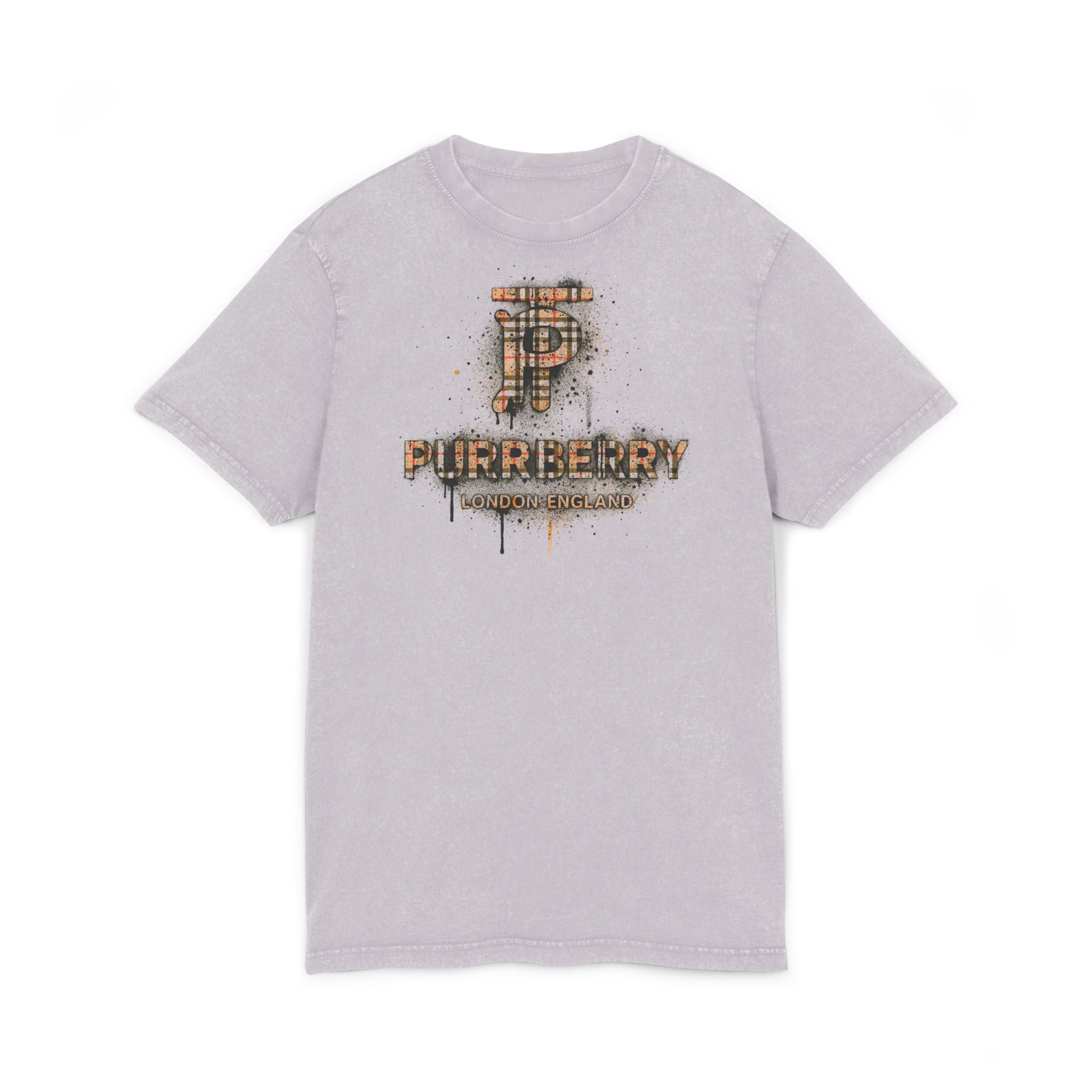 Purrberry London Spray Crest Soft Lilac Cat Graphic T Shirt, cat lover t shirts unisex