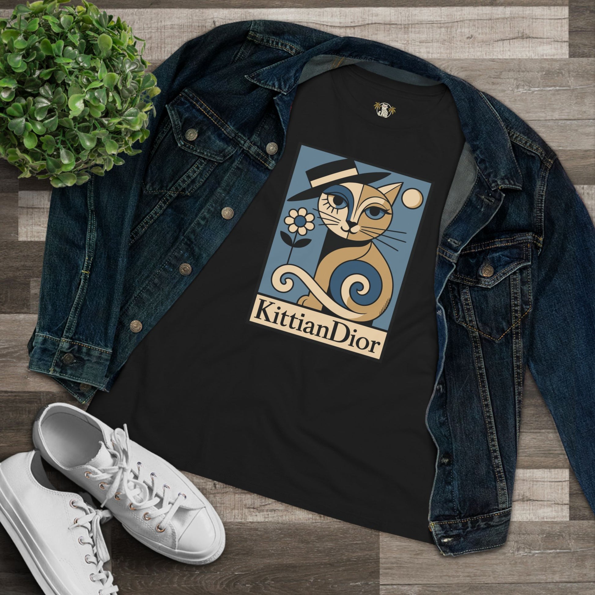 Kittian Dior La Parisienne black t shirt cat lover folded with sneakers