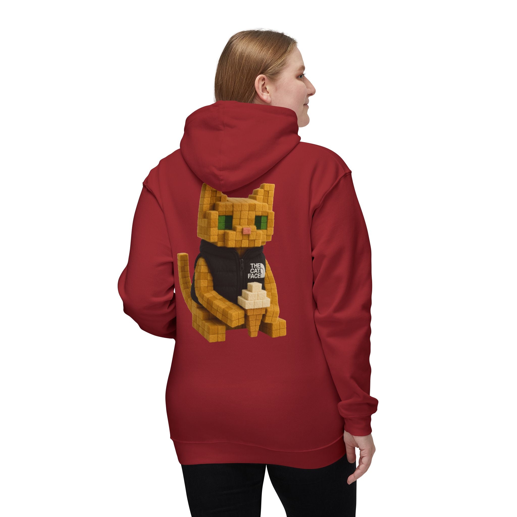 The Cat Face 3D Wool Block Chest Logo & Back Cat Graphic Hoodie