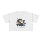 Yves Mew Laurent Floral Cat Art Women’s Cropped T Shirt