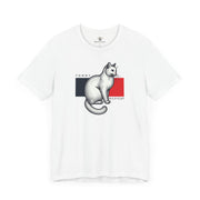 Tommy Hilficat Classic Flag Cat Graphic T-Shirt White – cat lover shirt flat lay front