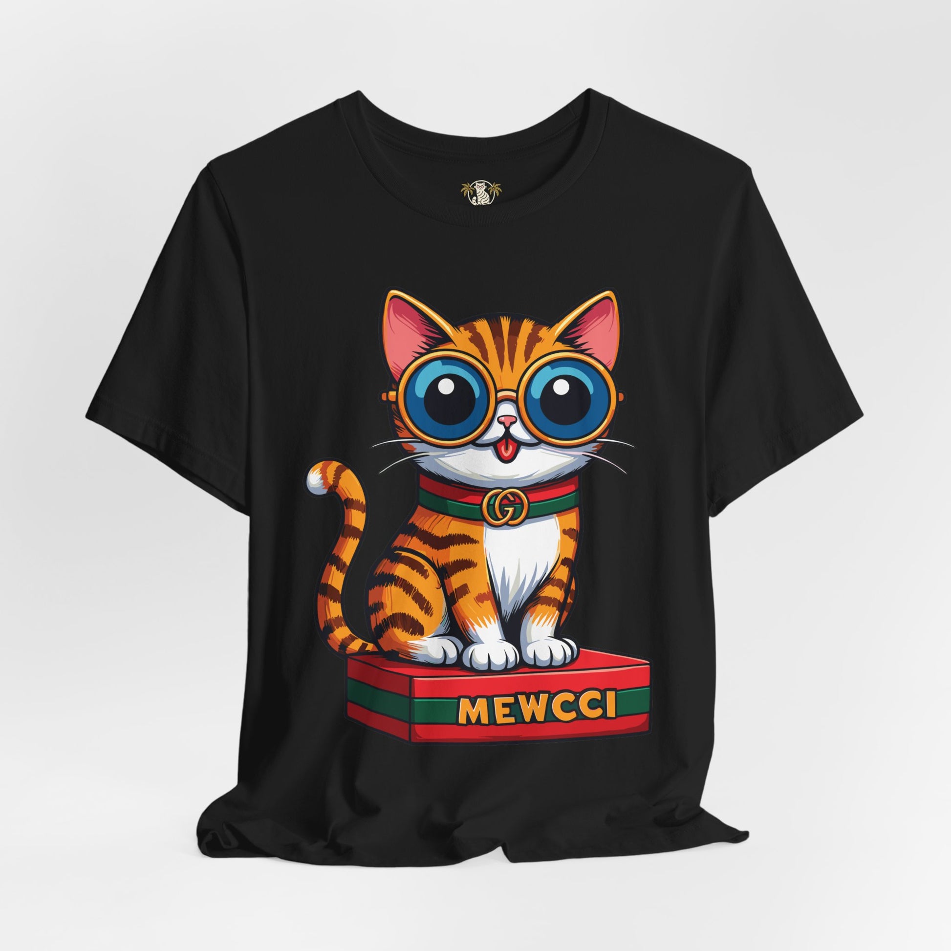Black Mewcci Iconic Box Cat Graphic T-Shirt hanging – cat themed shirts