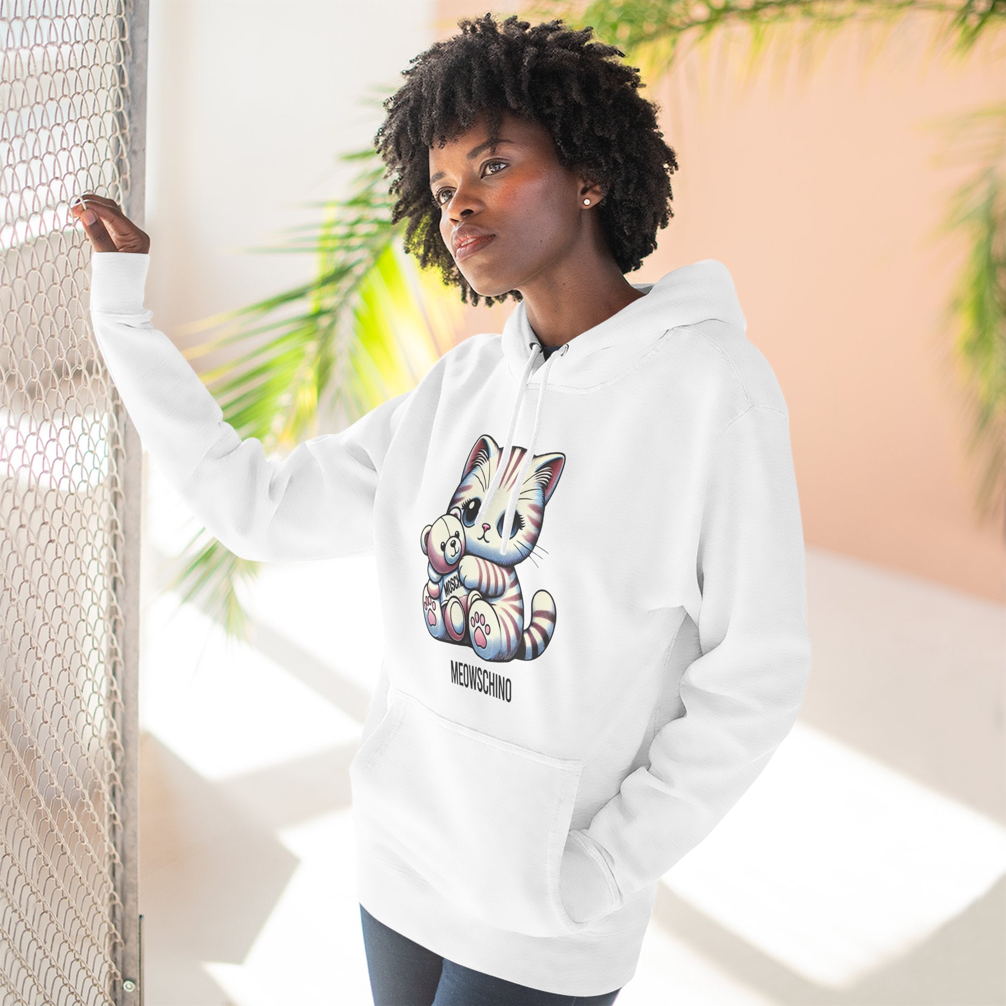 Meowschino Teddy Hug Cat Graphic Hoodie