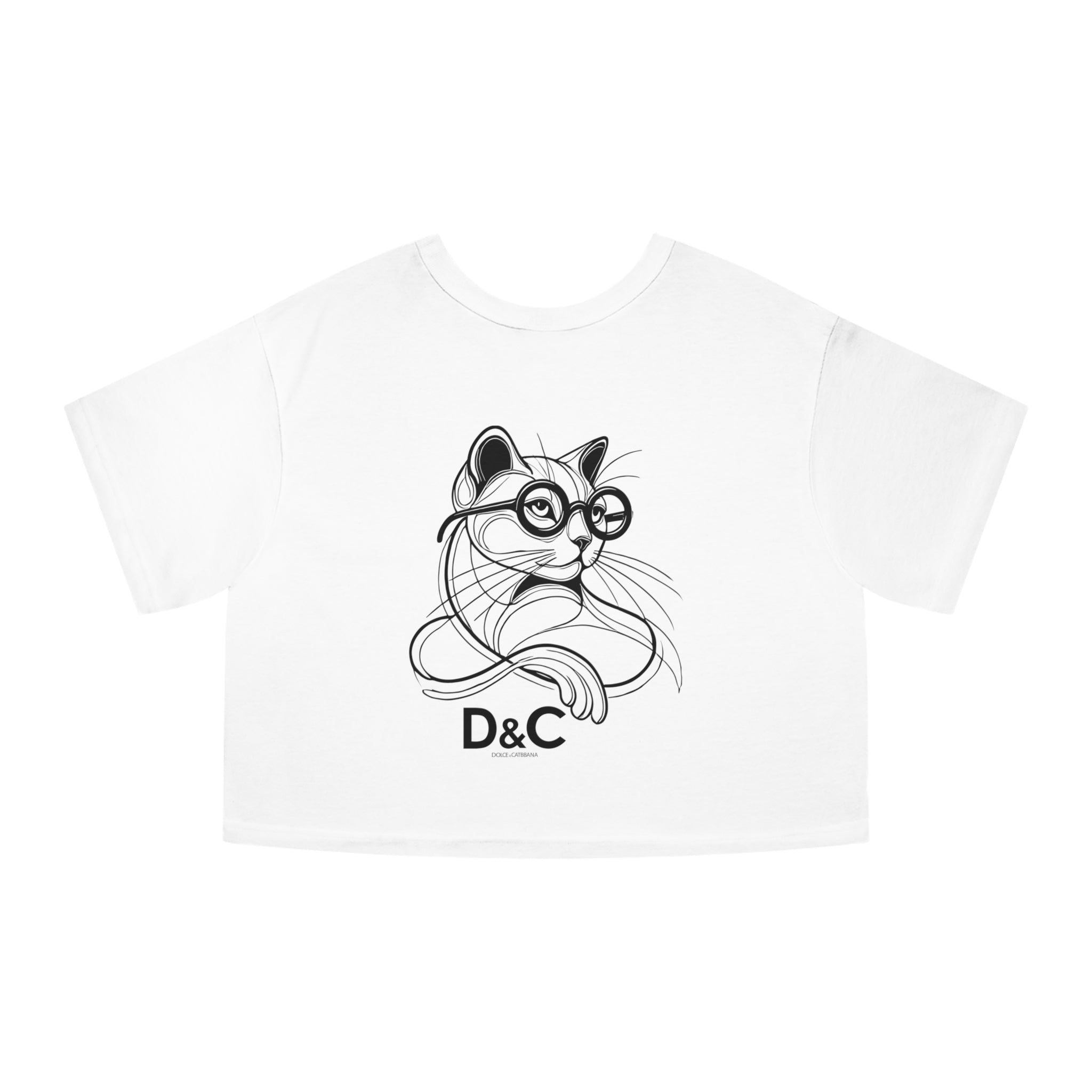 White women’s crop top cat graphic tee back design