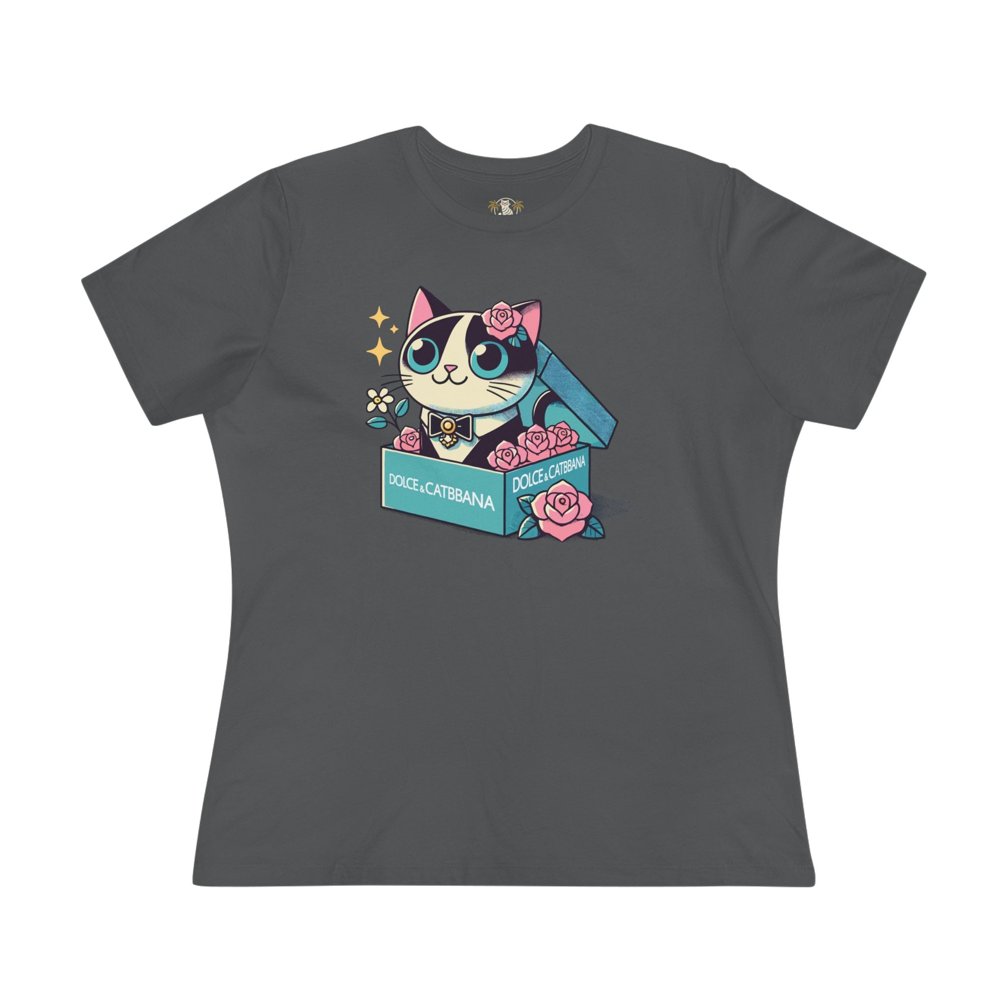 Asphalt gray Dolce & Catbana Rose Box cat themed clothes front view