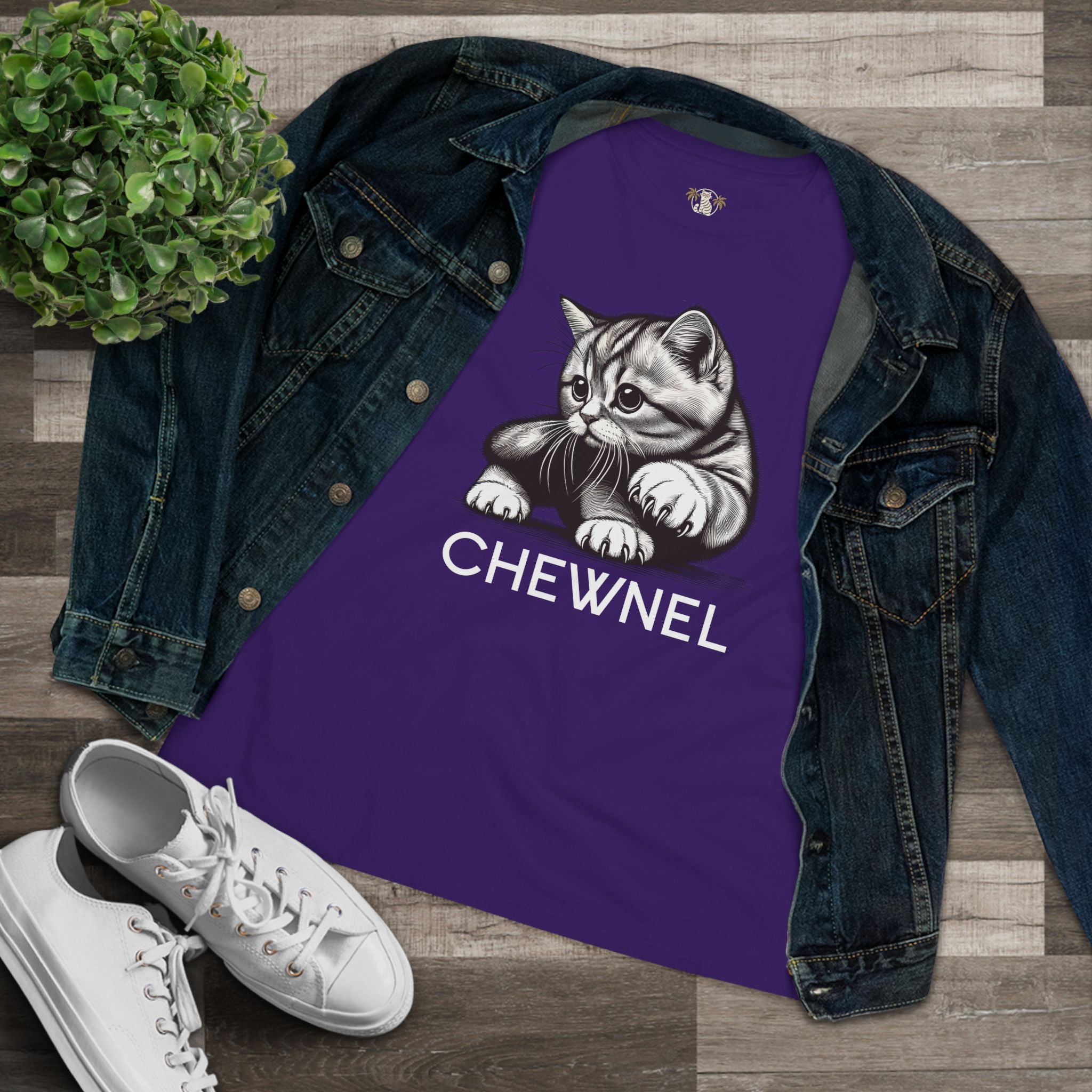 Team purple cat t shirt front view women’s cat graphic tee 