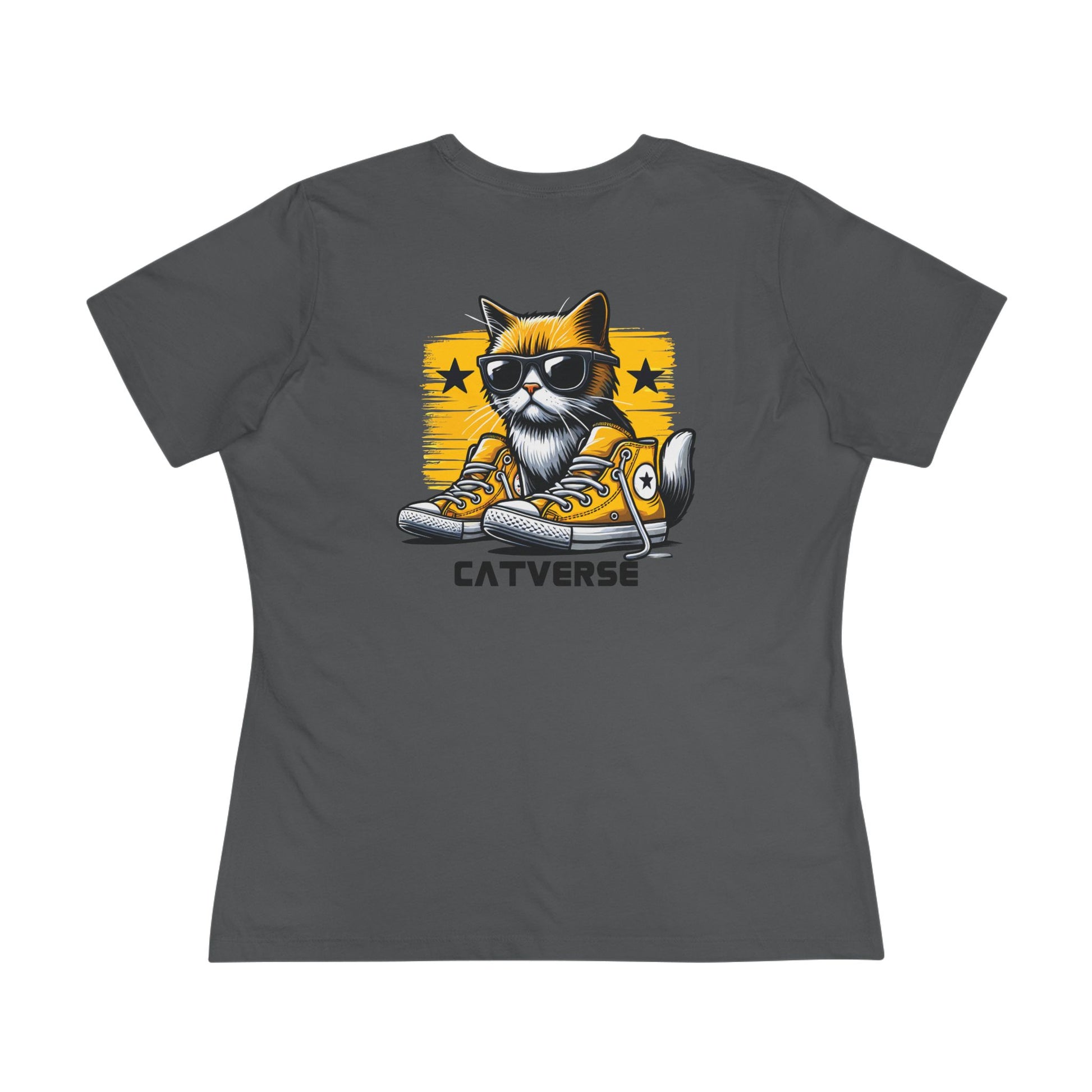 Cat lover t shirts, asphalt gray cat graphic tee back view with design
