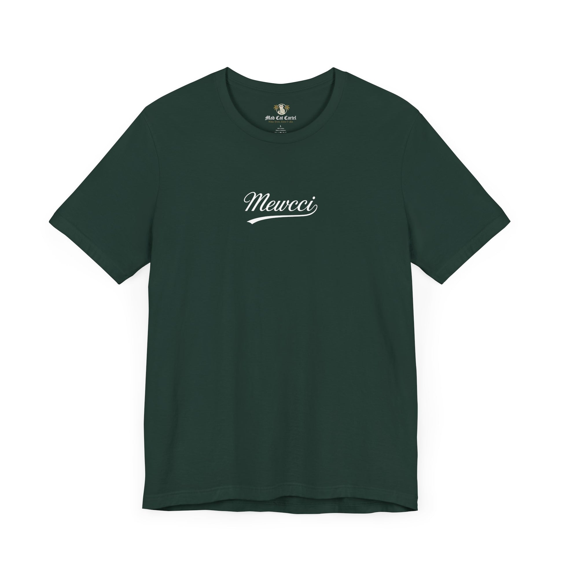 Mewcci Statement Cat Graphic T Shirt in Forest – casual cat themed shirt for men and women