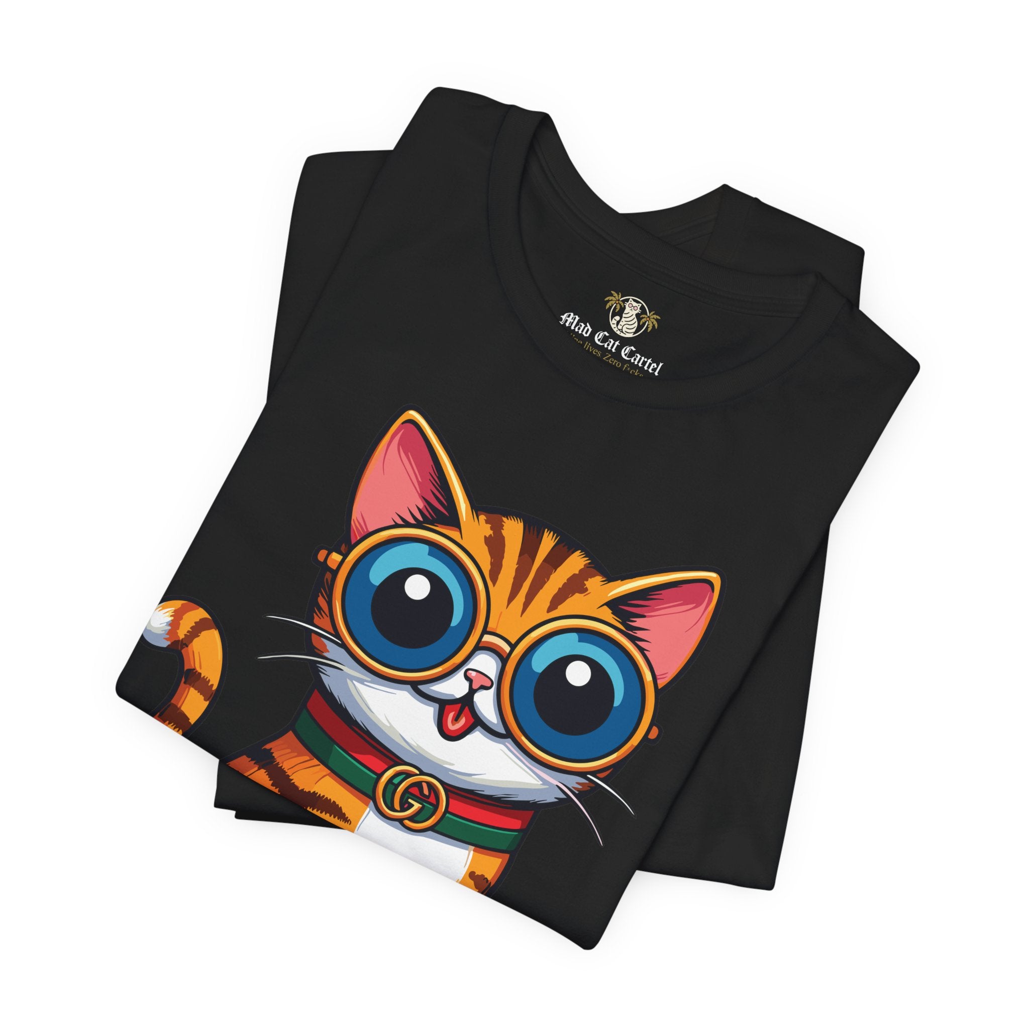 Black Mewcci Iconic Box Cat Graphic T-Shirt folded – cool gifts cat lovers