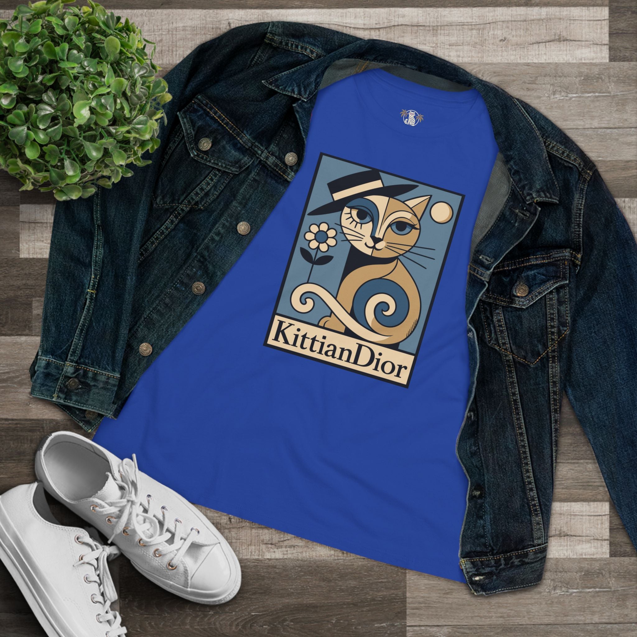 Kittian Dior La Parisienne blue cat shirts for women with denim jacket
