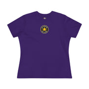 Catverse Chest Logo Street Star Shades Graphic Women’s T-Shirt in team purple, front view womens cat tee