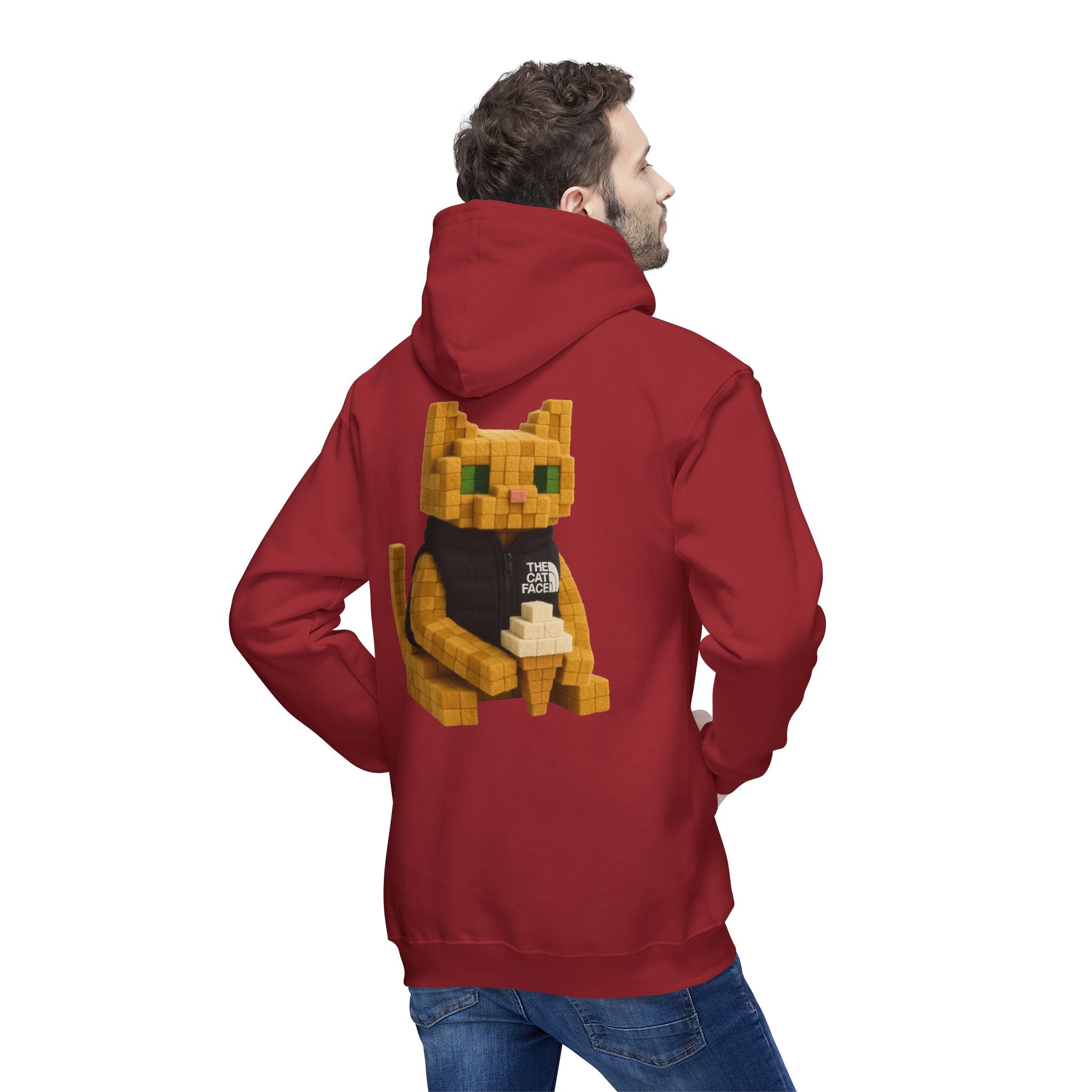 The Cat Face 3D Wool Block Chest Logo & Back Cat Graphic Hoodie