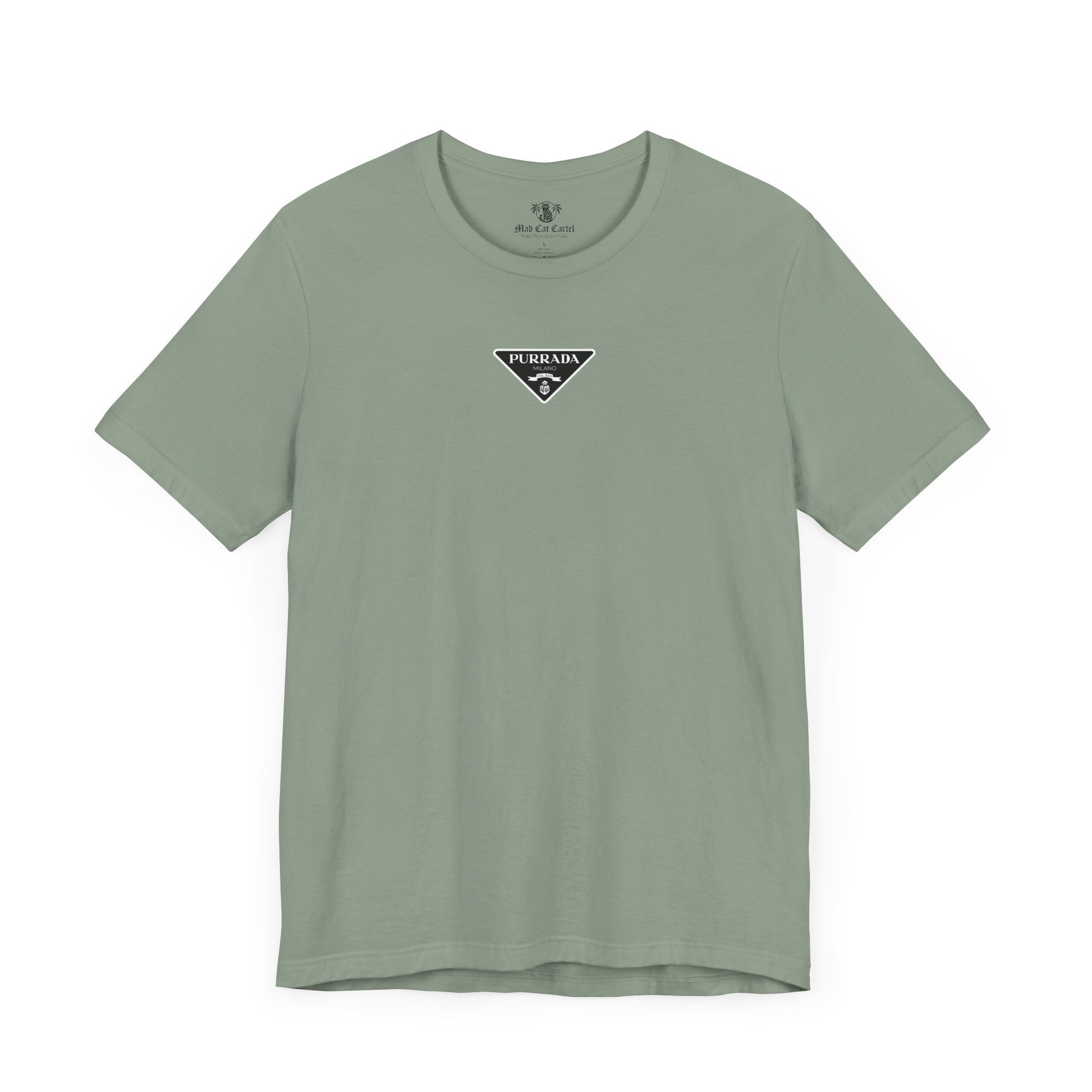 Purrada Chest Logo Sage Green T Shirt, parody t shirts unisex