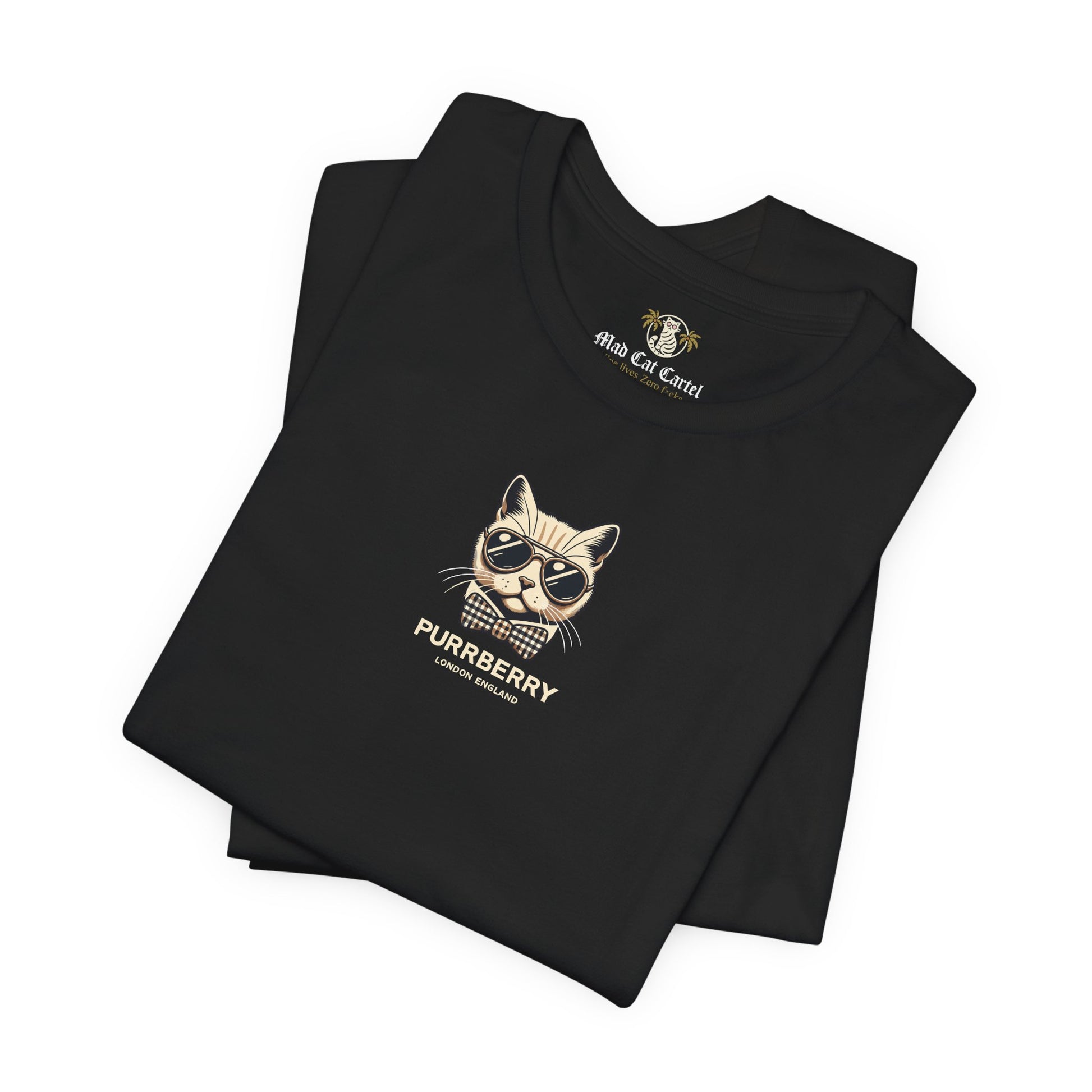 folded purrberry london mini crest cat graphic t shirt black cool cat shirts for men