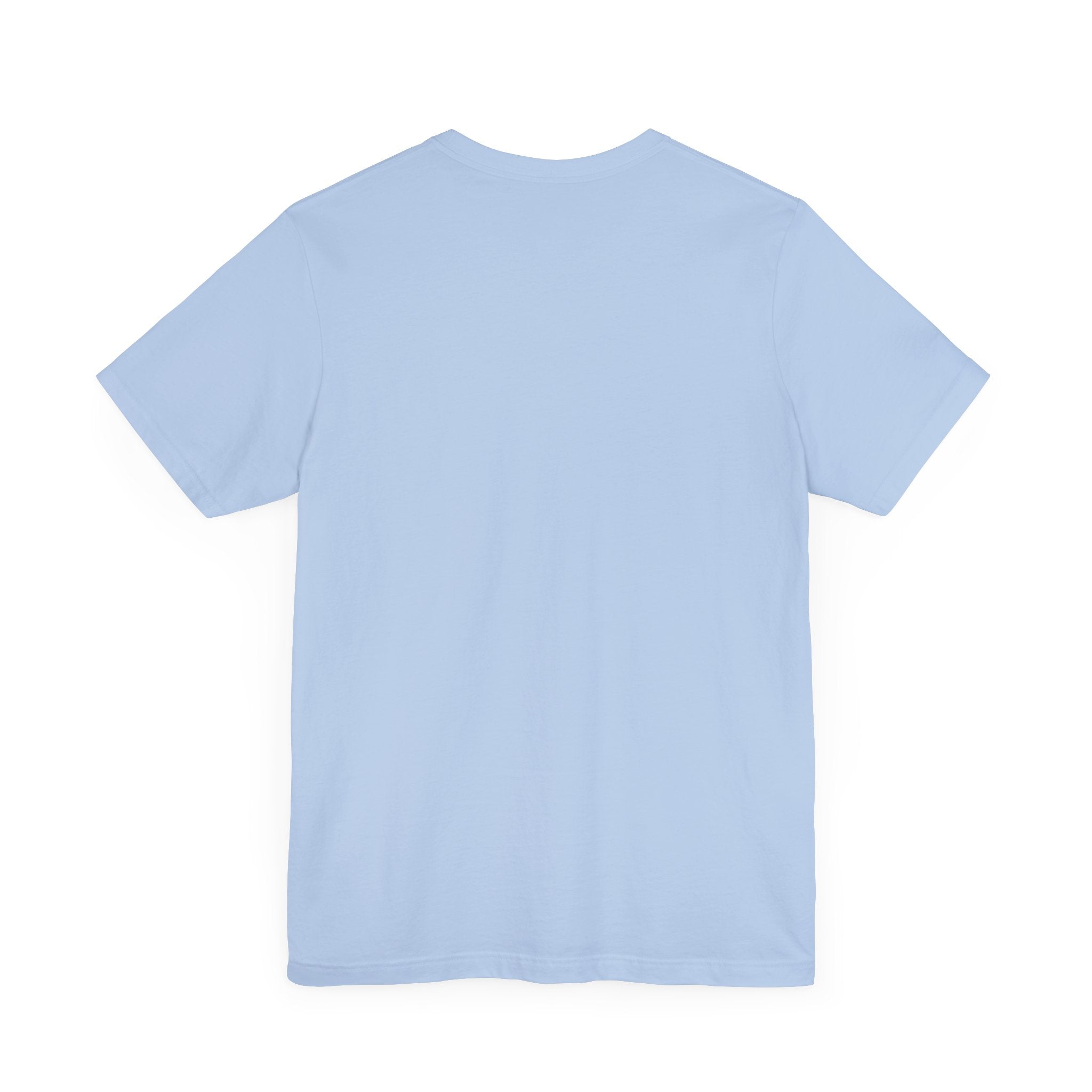 Funny t shirts for women – baby blue unisex tee, plain back, black Meowke chest swoosh logo