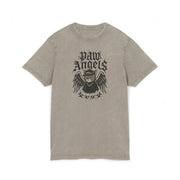 Paw Angels Rebel Angel Acid Washed T-Shirt, cat clothes for humans, dark khaki front view