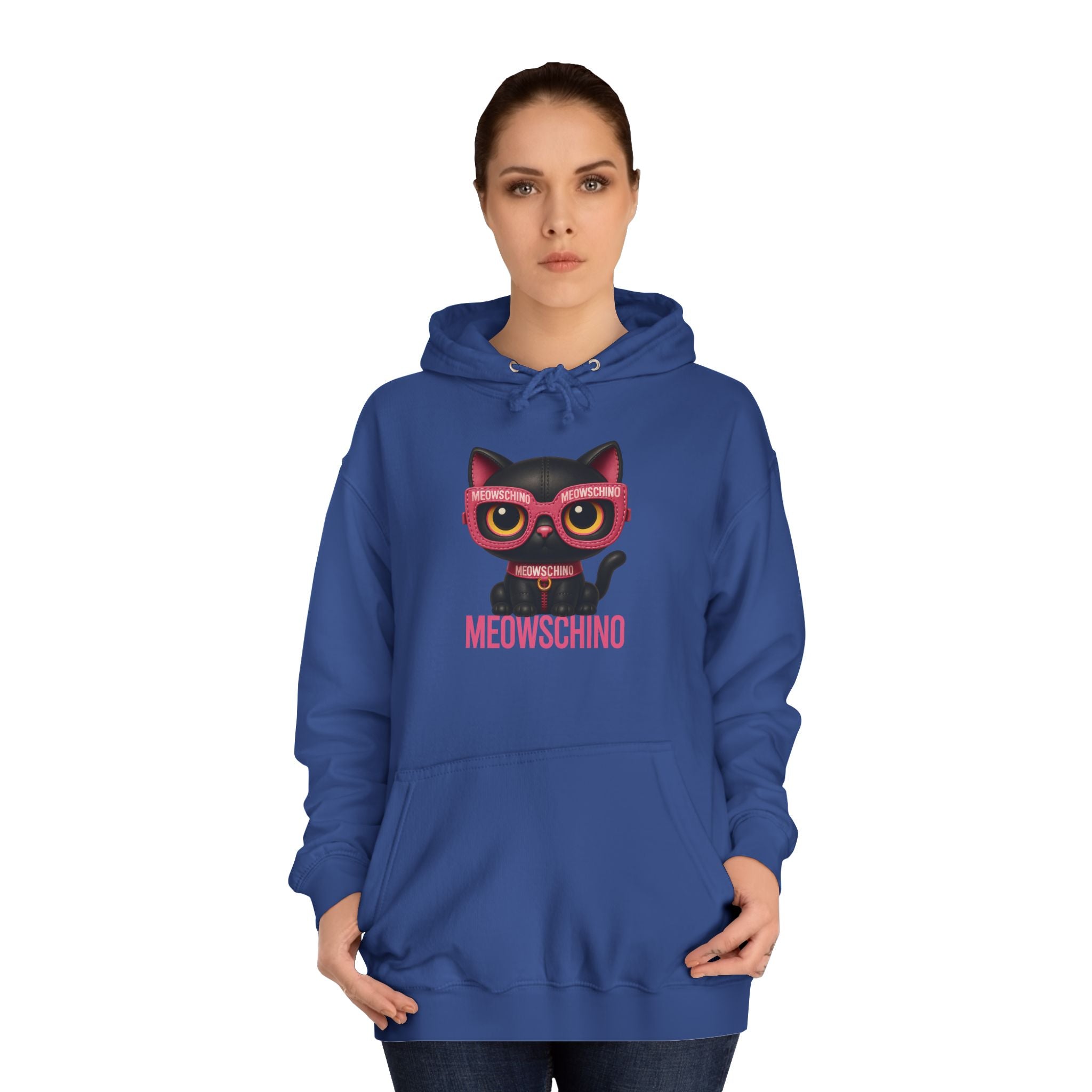 Meowschino Black Pink Leather Cat Graphic Hoodie