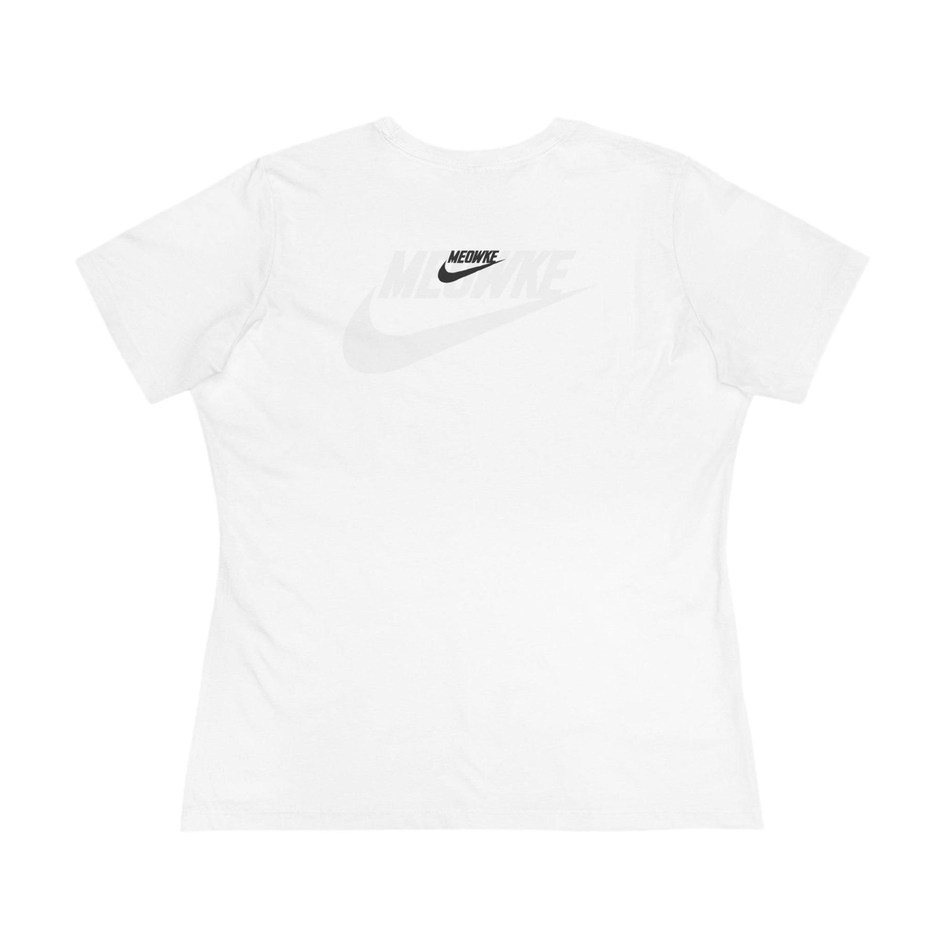 Back view white women’s cat graphic tee