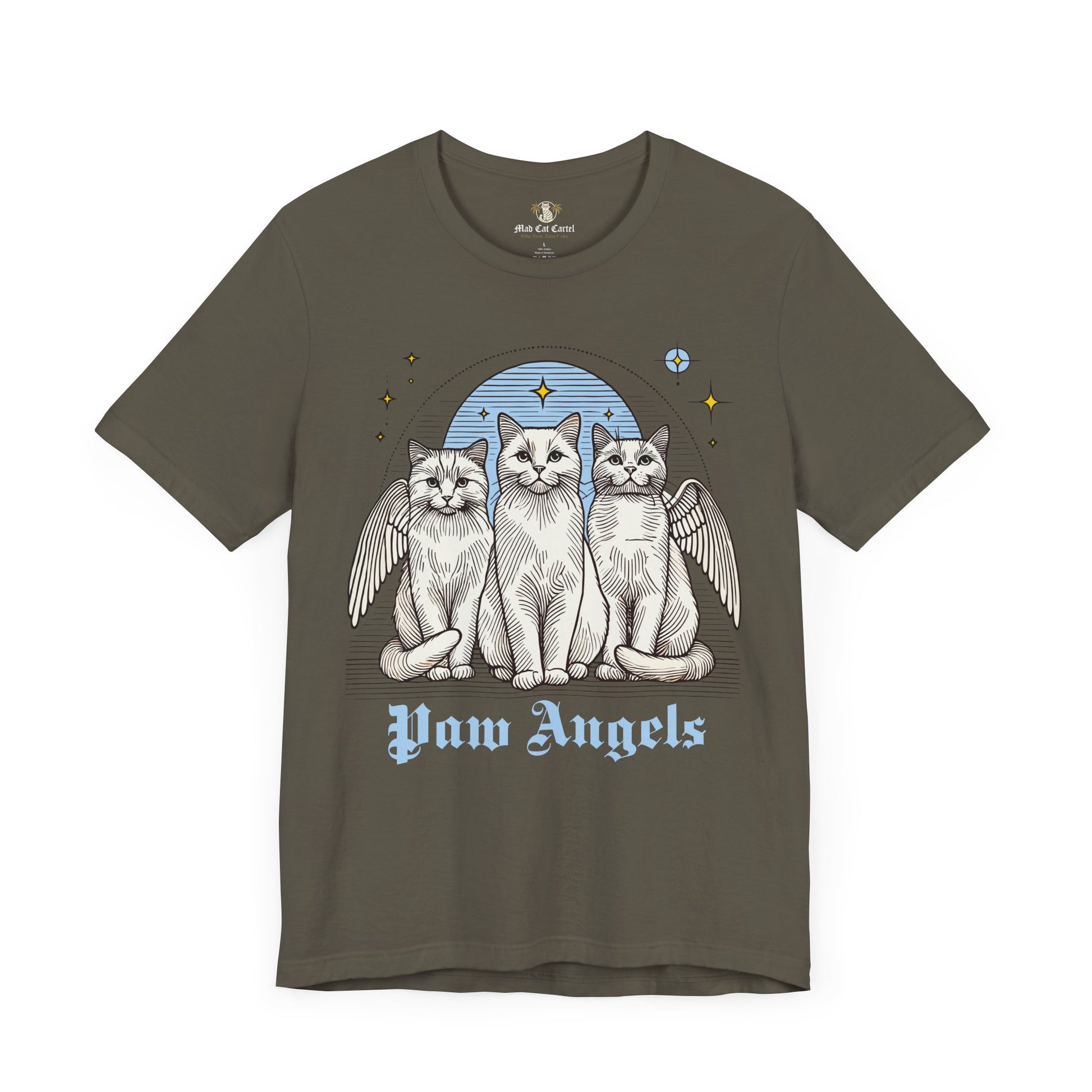 Army Paw Angels Holy Trinity t shirt front – cat graphic tees