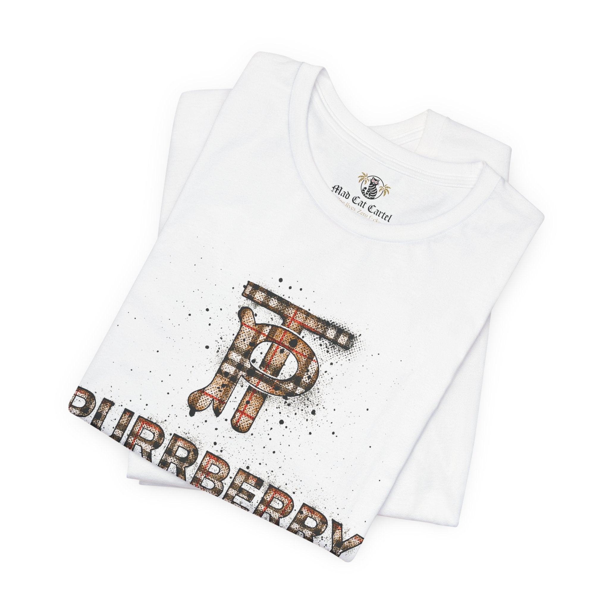 folded purrberry london heritage spray cat graphic t shirt white cat lover t shirt