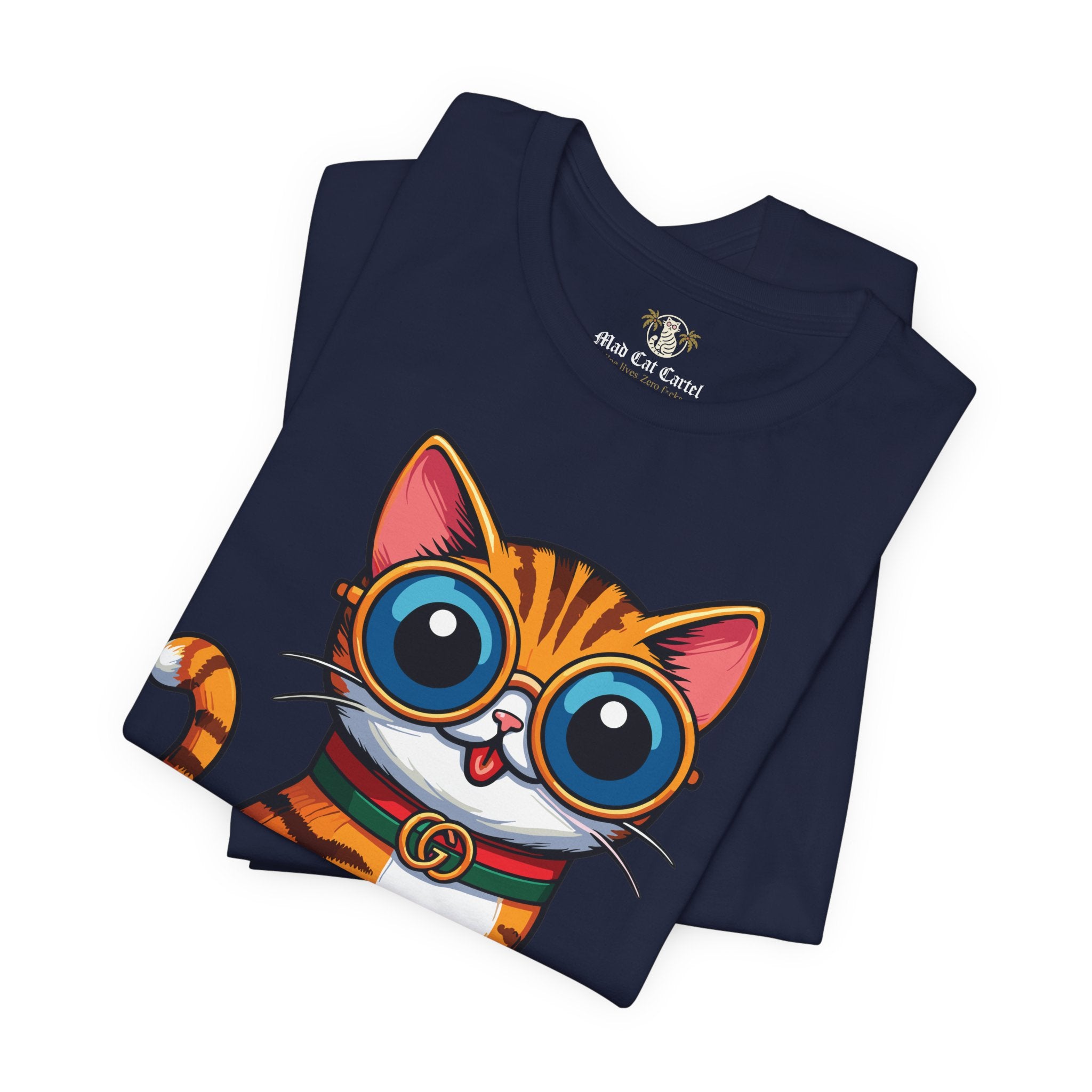 Folded Mewcci Iconic Box Cat Graphic T Shirt in Navy