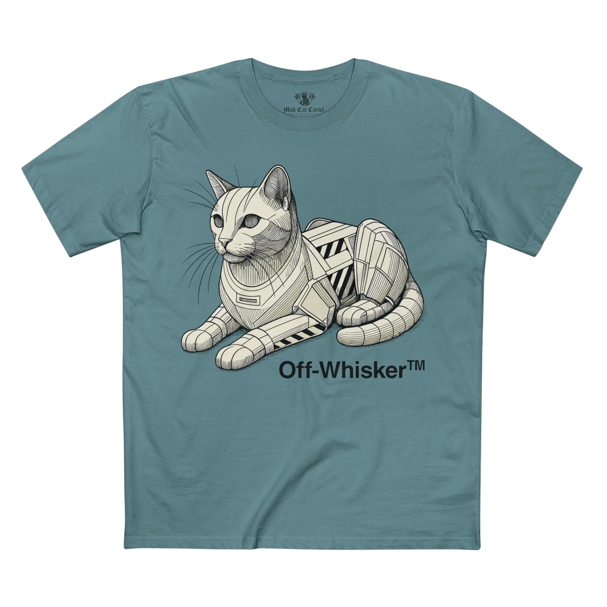 Slate blue Off-Whisker Mecha Cat Unit t-shirt – shirts for cat lovers, cat t shirts for guys