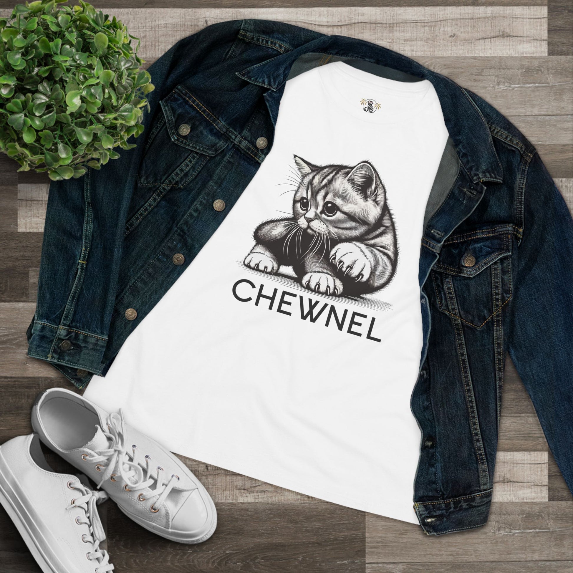 White Chewnel women’s cat graphic t shirt with cat print