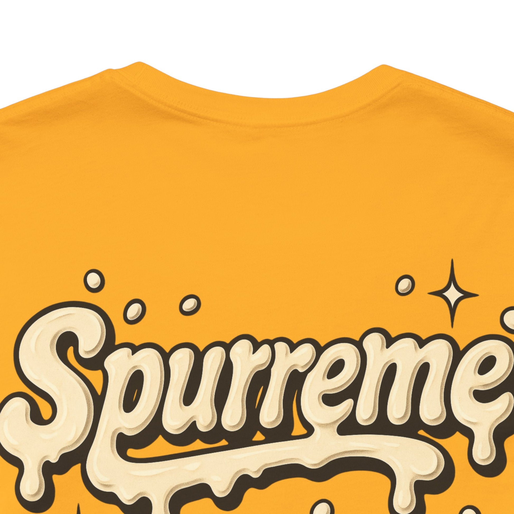 Gold cat print t shirt back detail – cat lover tee