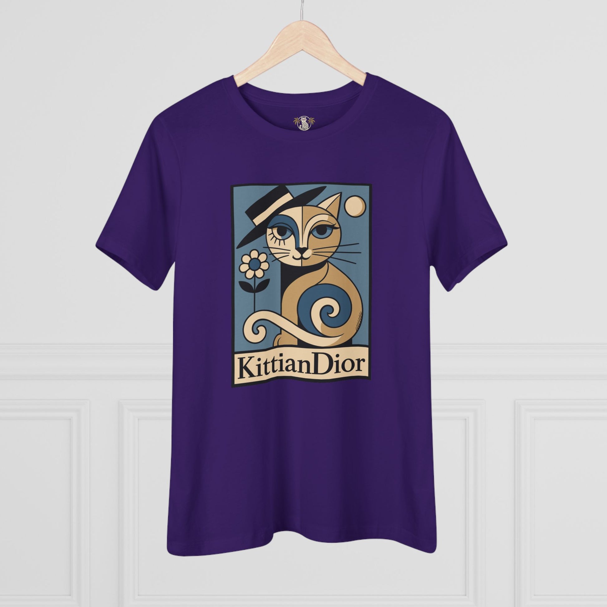 Kittian Dior La Parisienne purple t shirt cat lover hanging front view