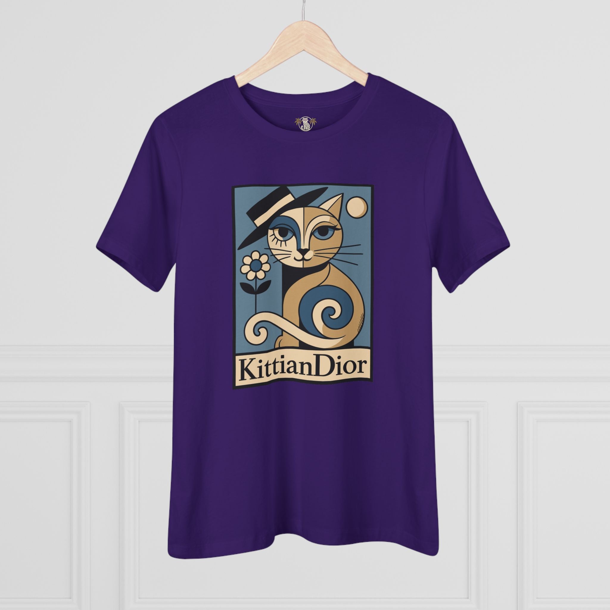 Kittian Dior La Parisienne purple t shirt cat lover hanging front view