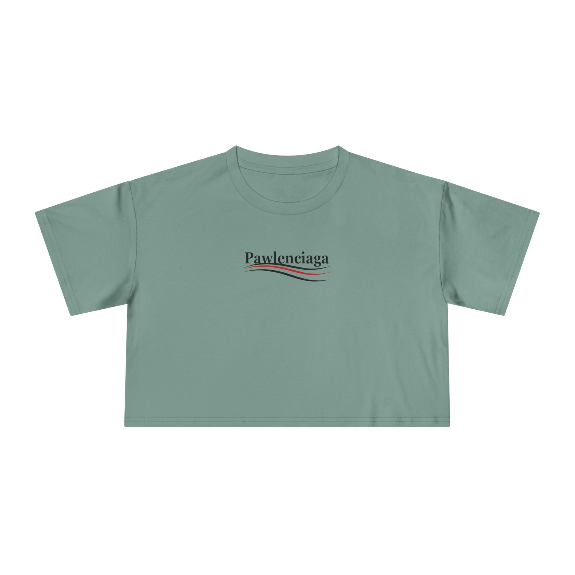 sage Pawlenciaga chest logo crop top, front product view, cute crop tee