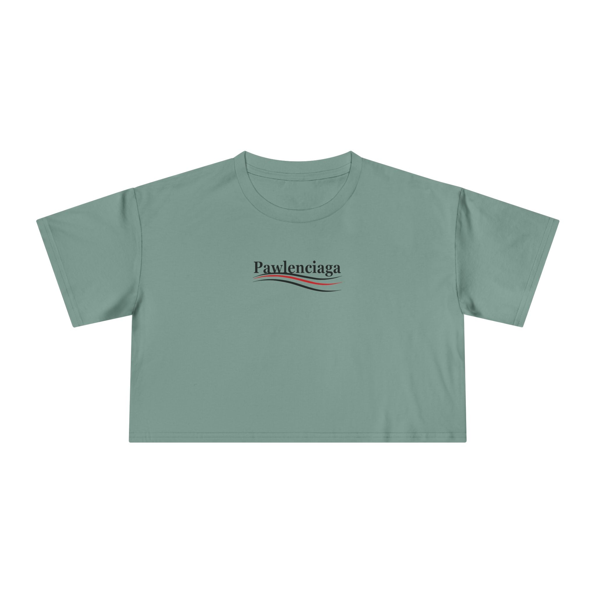 sage Pawlenciaga chest logo crop top, front product view, cute crop tee