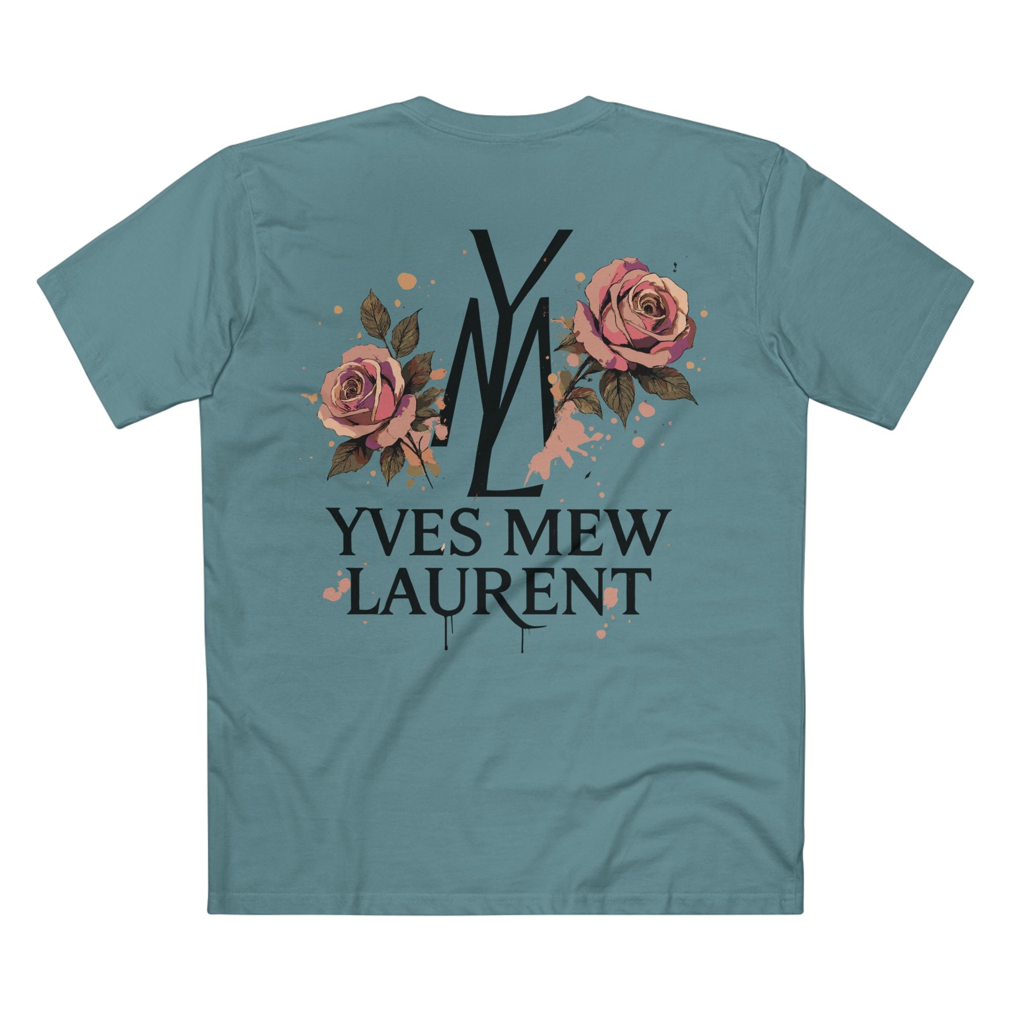 Slate Blue cat t shirts for guys back floral detail
