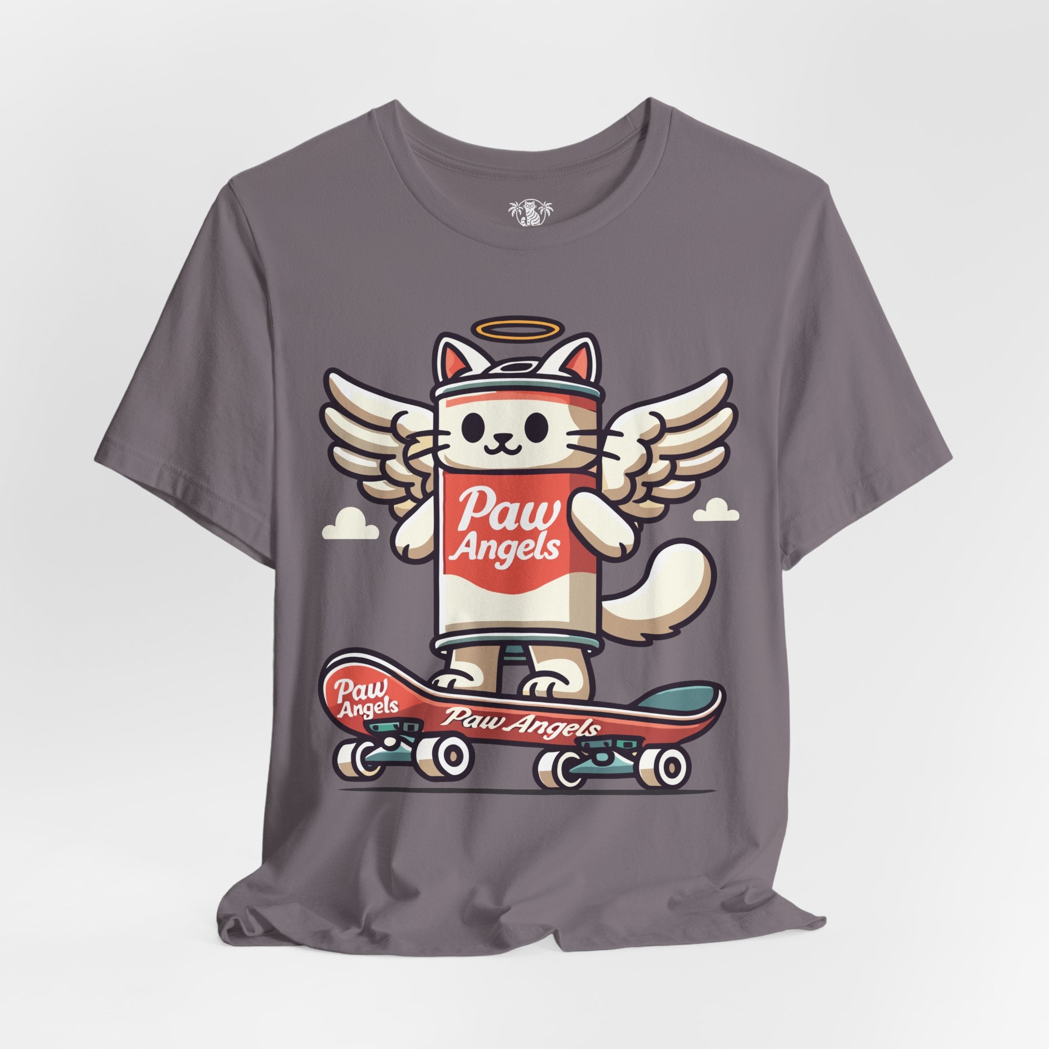 Storm Paw Angels skate t shirt front view – funny cat shirts for women
