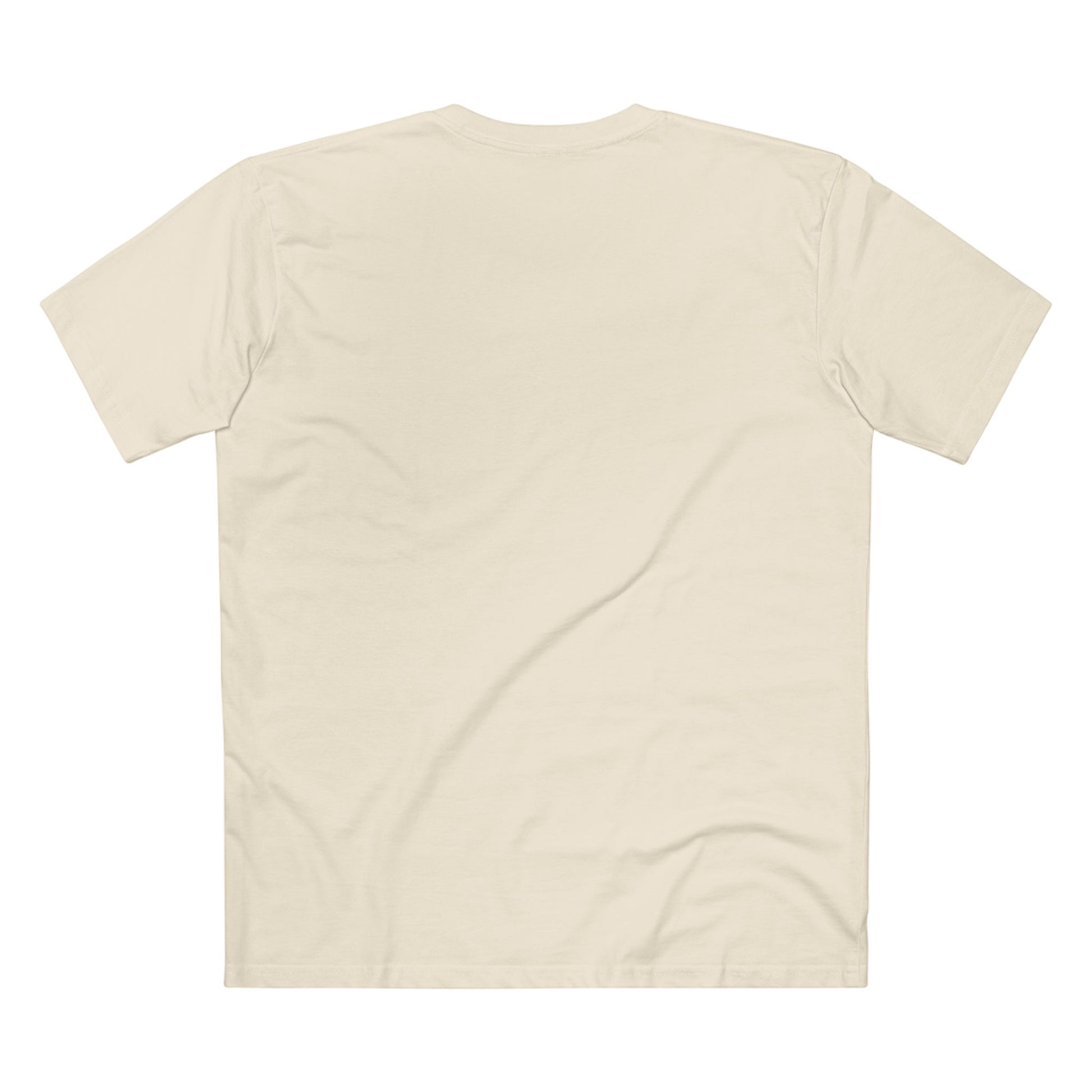 back view, natural color parody tee with Pawlenciaga design, casual cotton t shirt