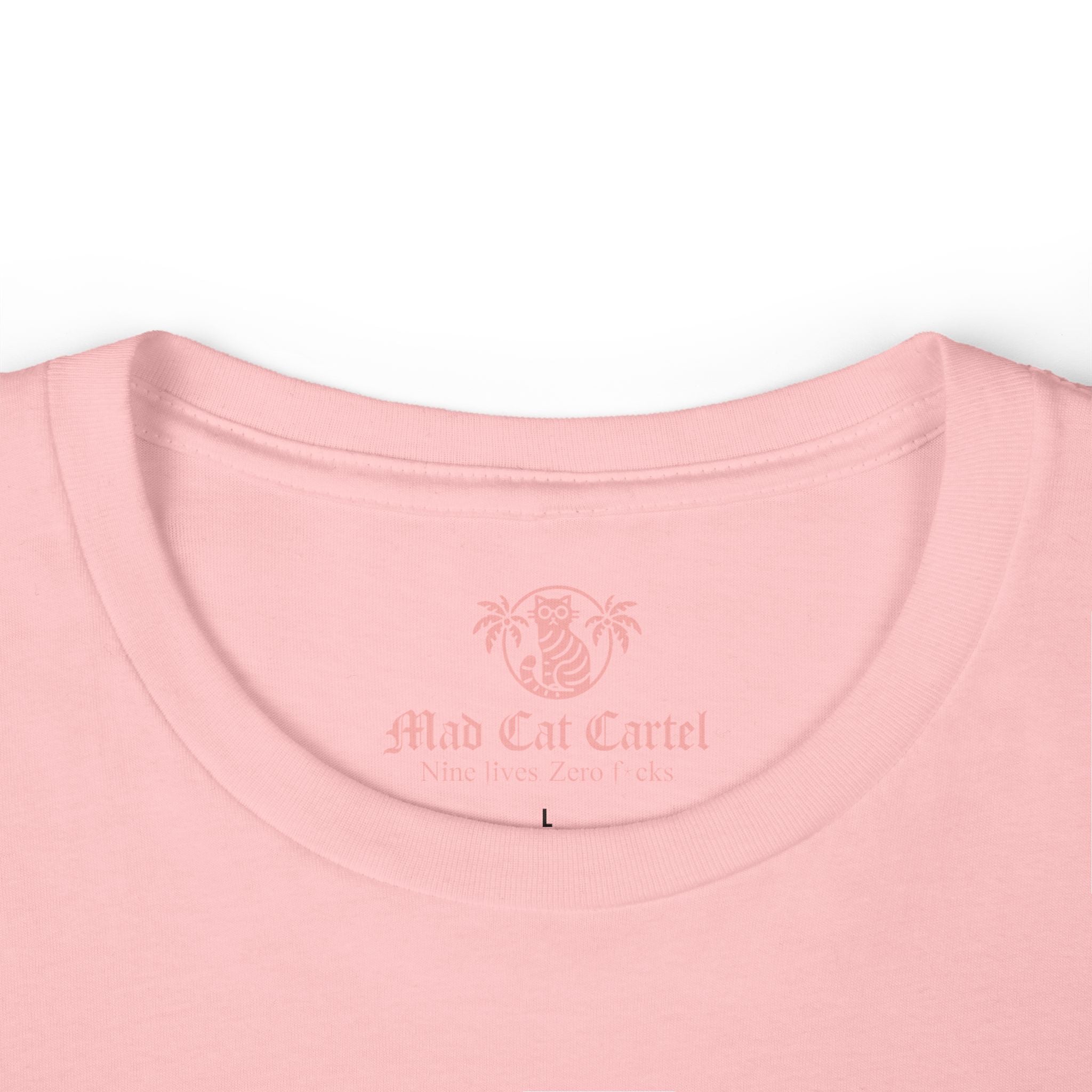 Pink neckline close up detail cat t shirt women's
