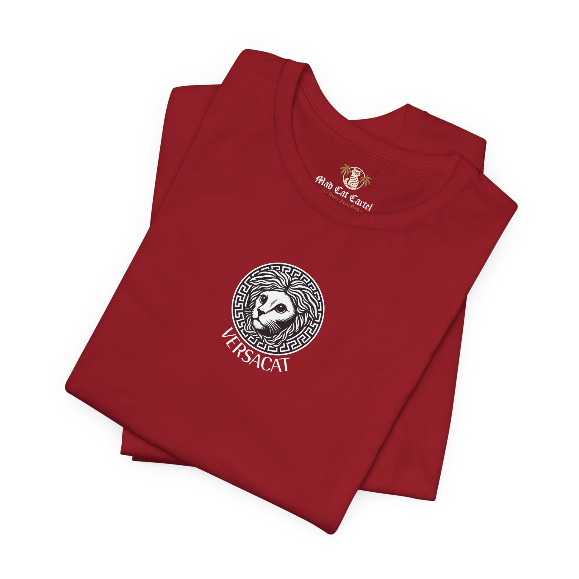 Folded canvas red Versacat Imperial Emblem cat lover t shirt – gift ideas for cat owners and casual wear