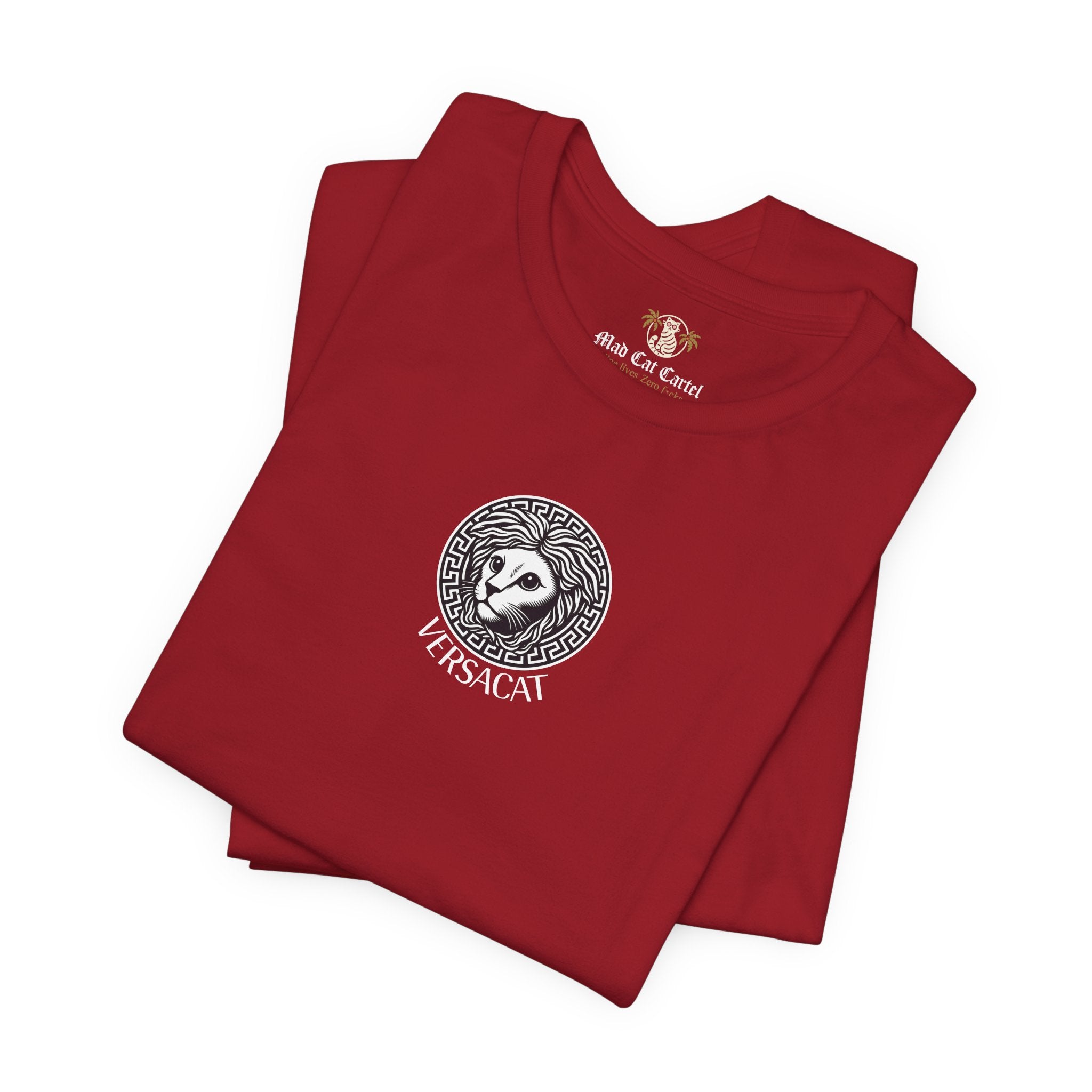 Folded canvas red Versacat Imperial Emblem cat lover t shirt – gift ideas for cat owners and casual wear