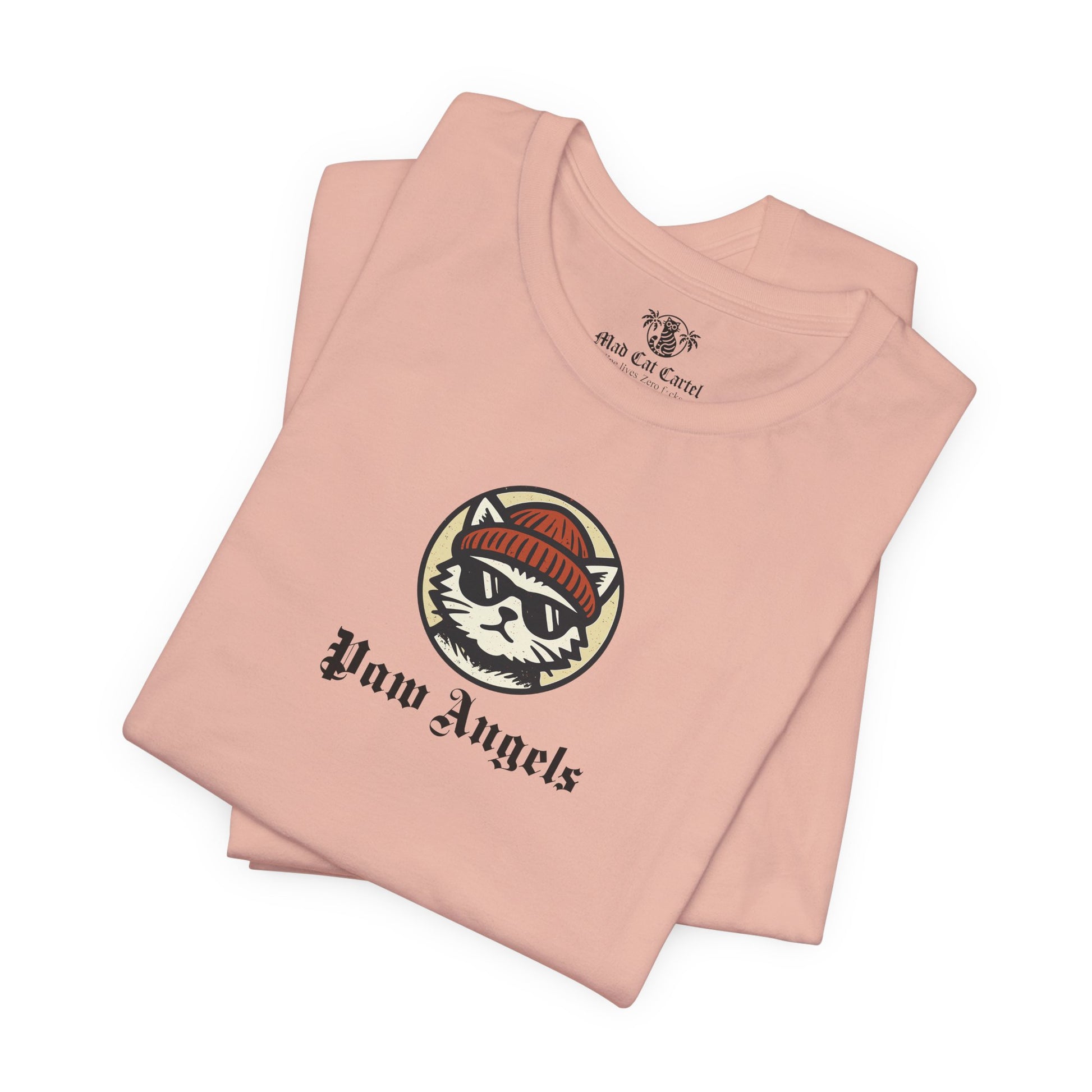 Folded pink Paw Angels Born to Fly street angel cat t shirt – cat themed shirts