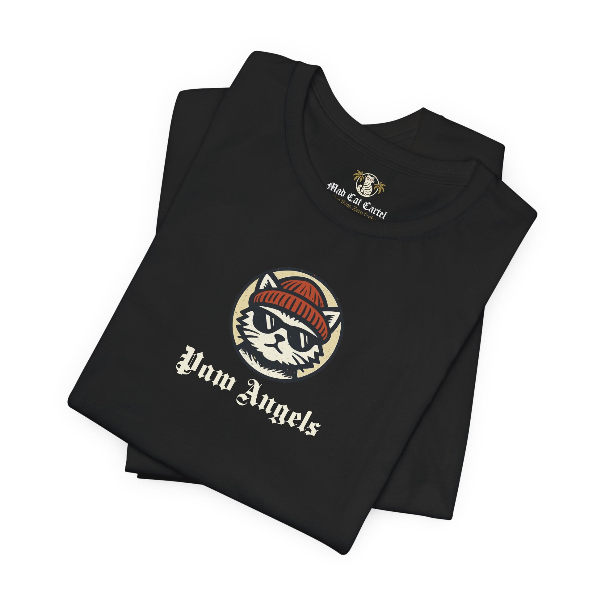 Folded black Paw Angels Born to Fly street angel cat t-shirt – cat shirts for women casual