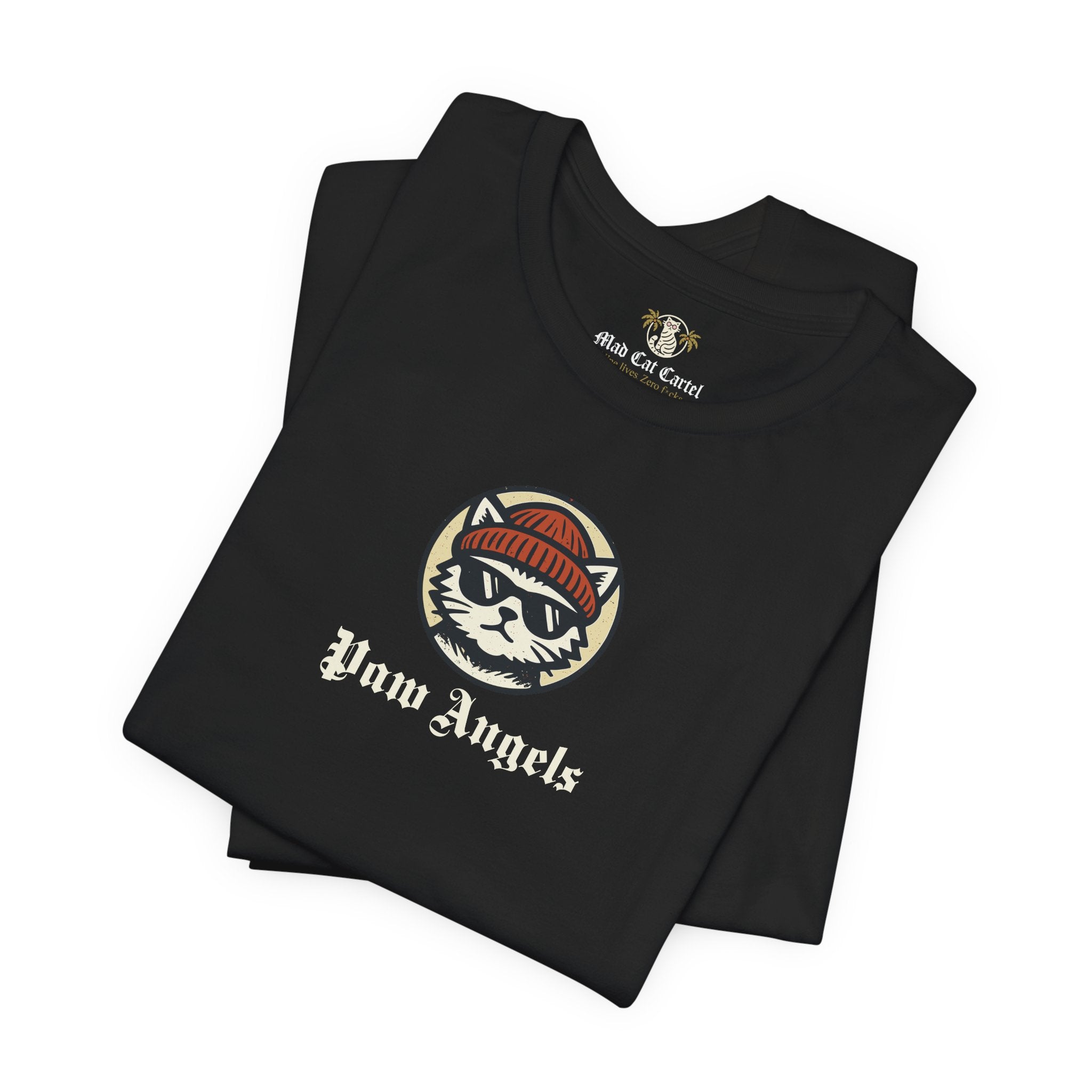 Folded black Paw Angels Born to Fly street angel cat t-shirt – cat shirts for women casual