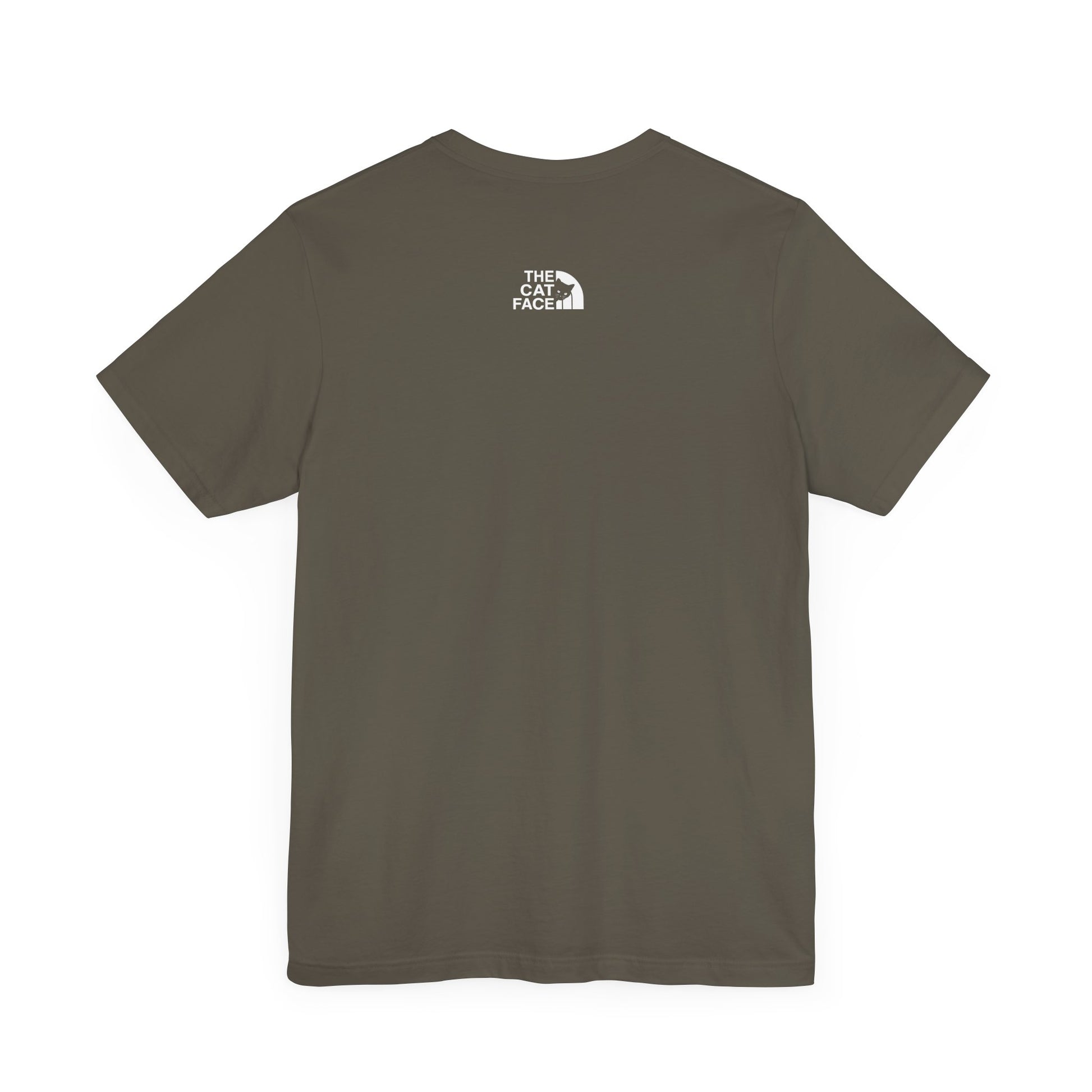 Army t shirt folded back flat lay, mens cat tee