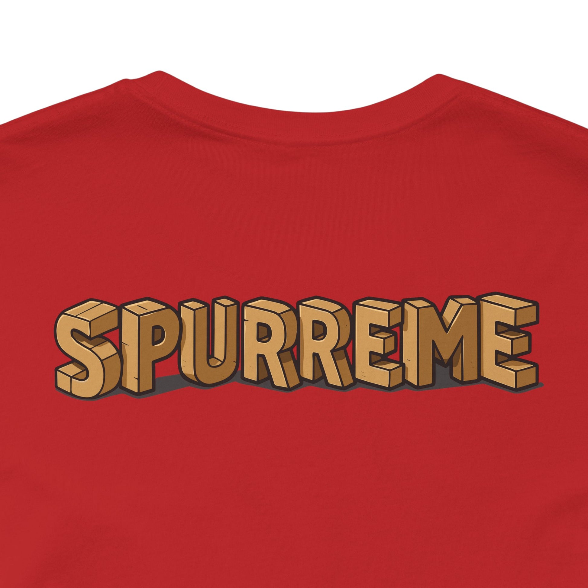 Red t shirt back print close up men’s cat shirt